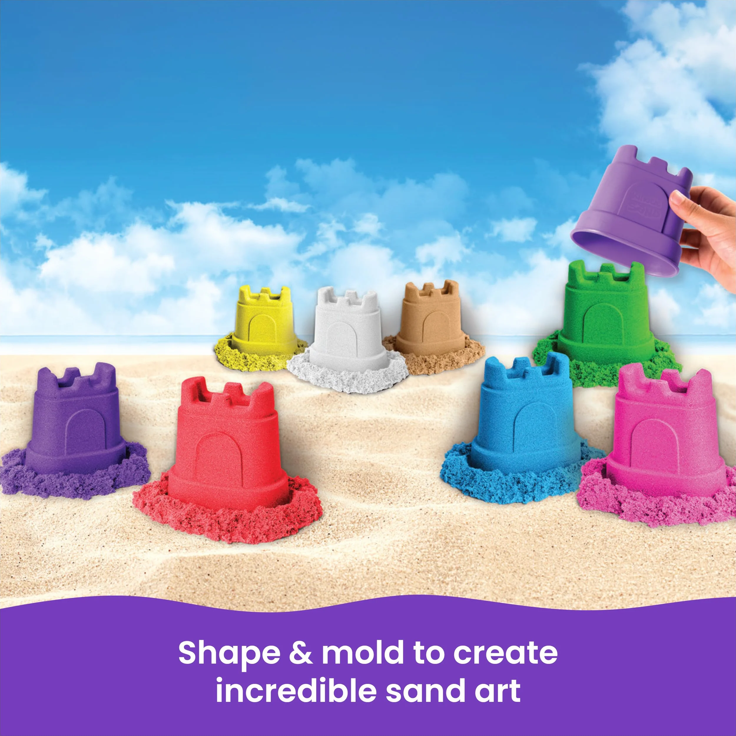 Kinetic Sand, Zamek, piasek kinetyczny z foremkami, 10 kolorów, dla dzieci od 3 lat