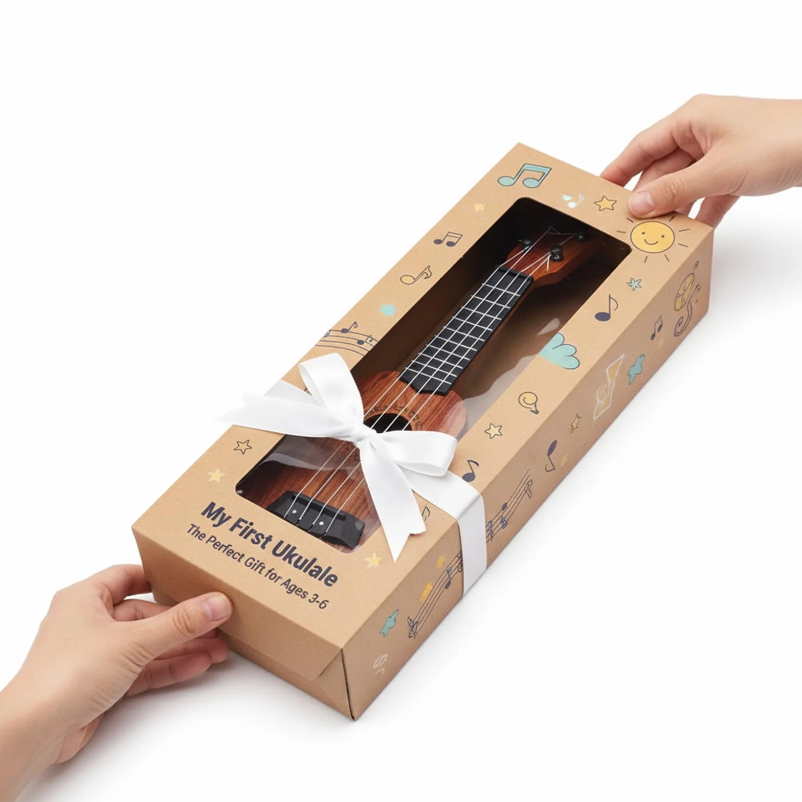 Gitara dziecięca z drewna, 44 cm, zabawka, gitara dla dzieci od 3 lat, z 4 regulowanymi bokami, dla małych dzieci, początkujących, chłopców, dziewcząt, instrumenty muzyczne