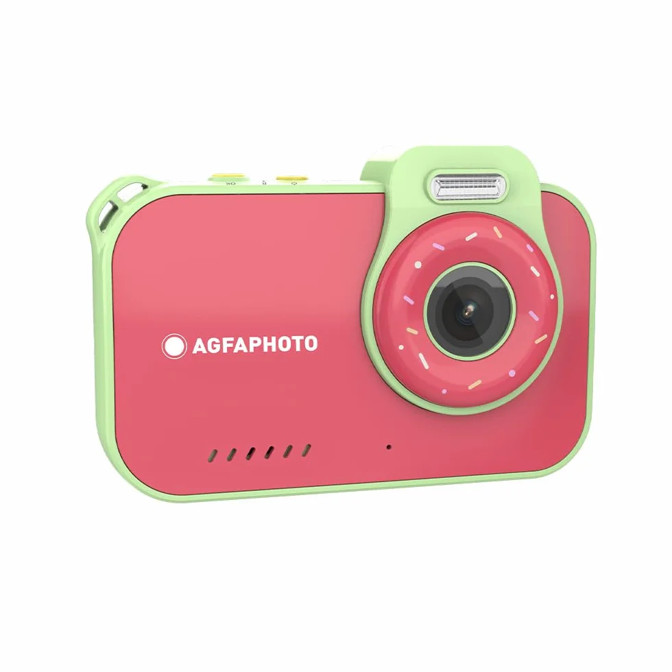 AgfaPhoto Realikids Cam Waterproof 2 - wodoodporny aparat dziecięcy 12 MP, wideo HD, tryb selfie, filtry i ramki, wbudowane gry, bateria litowa - czerwony