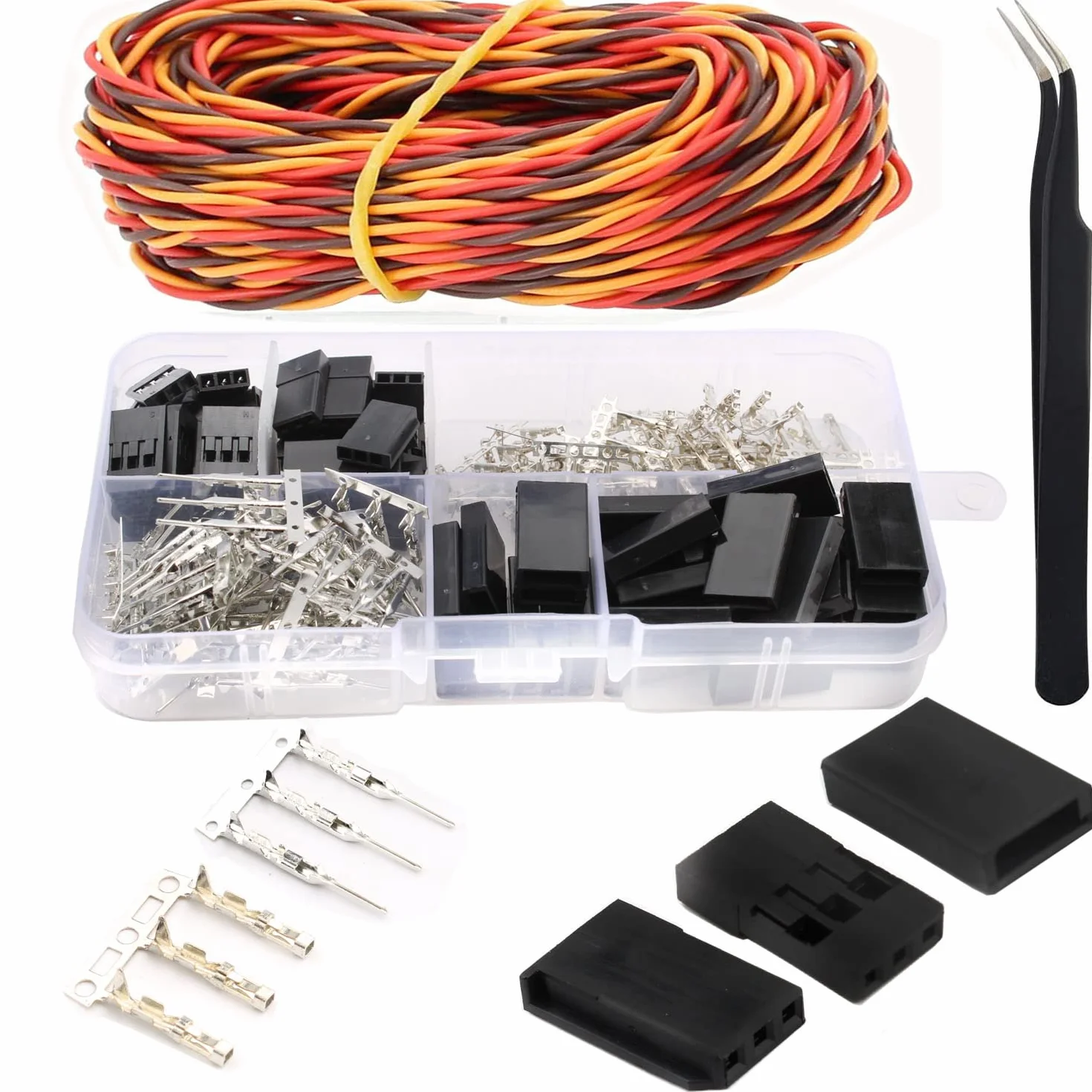RUNCCI-YUN 30 x złącze serwo JR z 3-pinowym wtykiem męskim RC, wtyk żeński Dupont, 2,54 mm, skręcony kabel serwo 5 m (brązowy, żółty, czerwony)