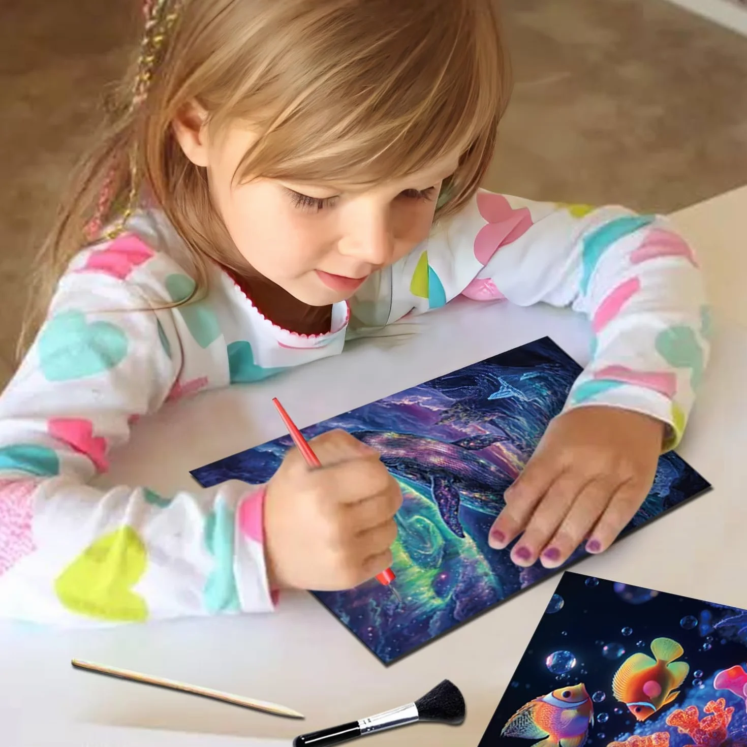 Georgie Porgy Zestaw obrazów do zdrapywania, DIY, dla dzieci i dorosłych, Magic Rainbow A4, papier do zdrapywania, na Boże Narodzenie, prezent urodzinowy, z zestawem narzędzi do zdrapywania, świecące
