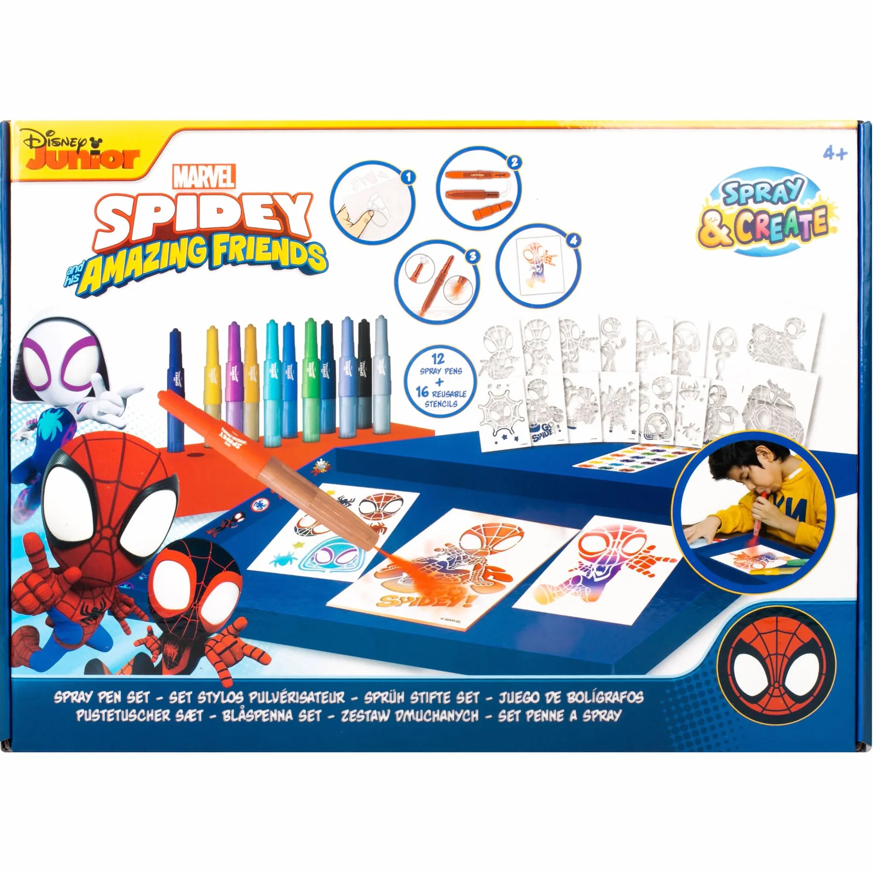 Disney - Marvel - Spidey and his Amazing Friends - zestaw pisaków w sprayu - kolorowe pisaki dla dzieci - zestaw do kolorowania z kredkami i koloryzującymi stronami
