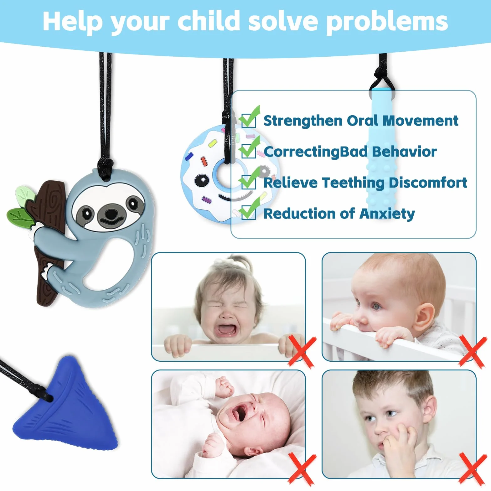 CLDY Sensoryczny naszyjnik do żucia, zabawki do żucia dla dzieci z autyzmem, ADHD, gryzące potrzeby, silikonowy naszyjnik wykonany z silikonu klasy spożywczej, dla chłopców i dziewcząt, 4 szt