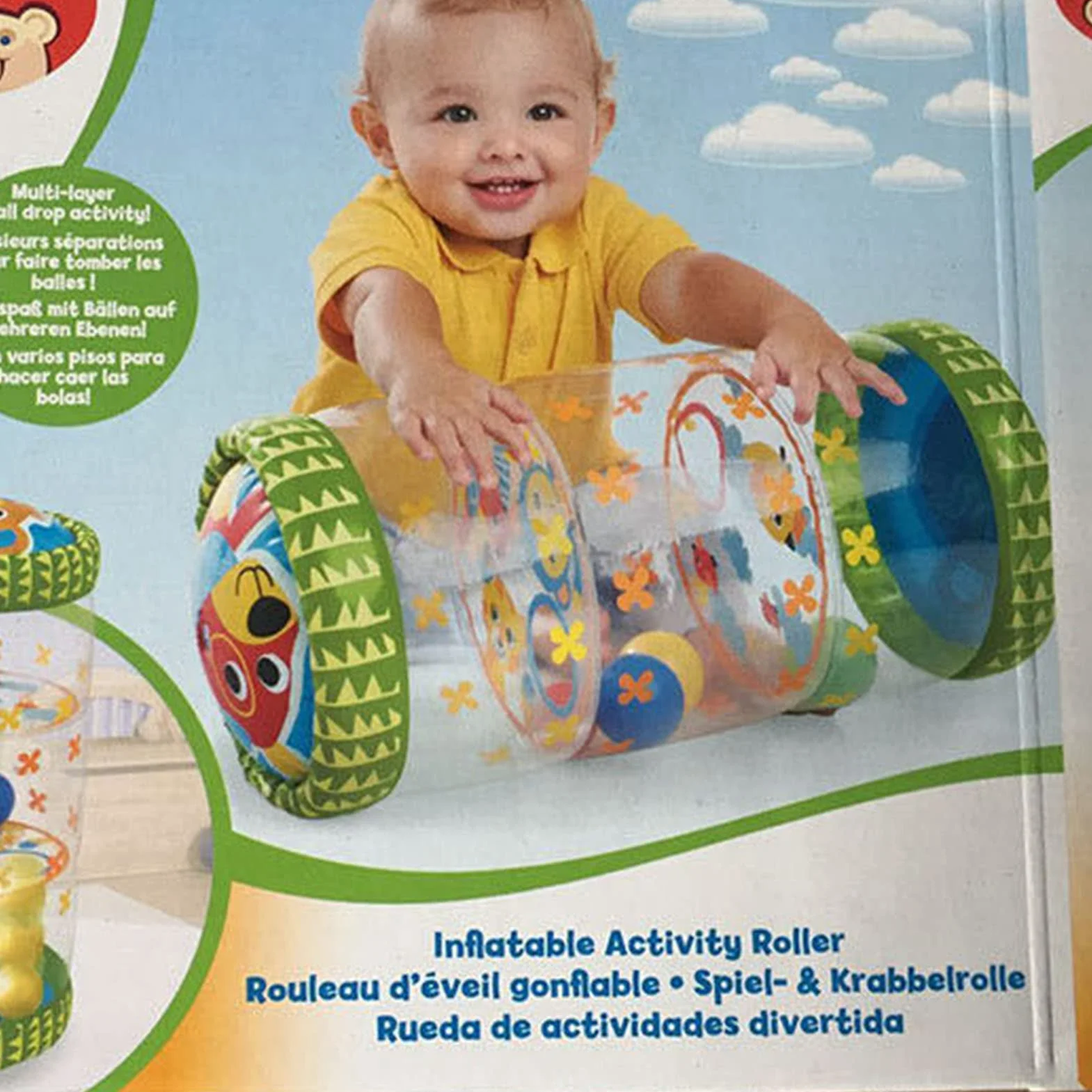 Alomejor Wałek do raczkowania dla niemowląt, nadmuchiwany PVC z piłkami i dzwonkami, wzmacnia ramiona, nogi, ramiona, szyję i plecy, #011, S