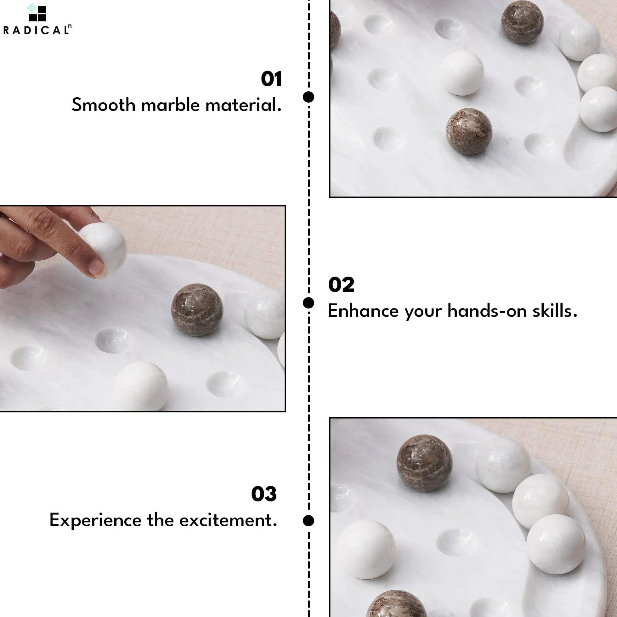 Radicaln Marble Tic Tac Toe 25 cm biała i oceaniczna ręcznie wykonana gra stołowa – klasyczna gra planszowa dla dorosłych, element centralny stolika kawowego i dekoracja pokoju