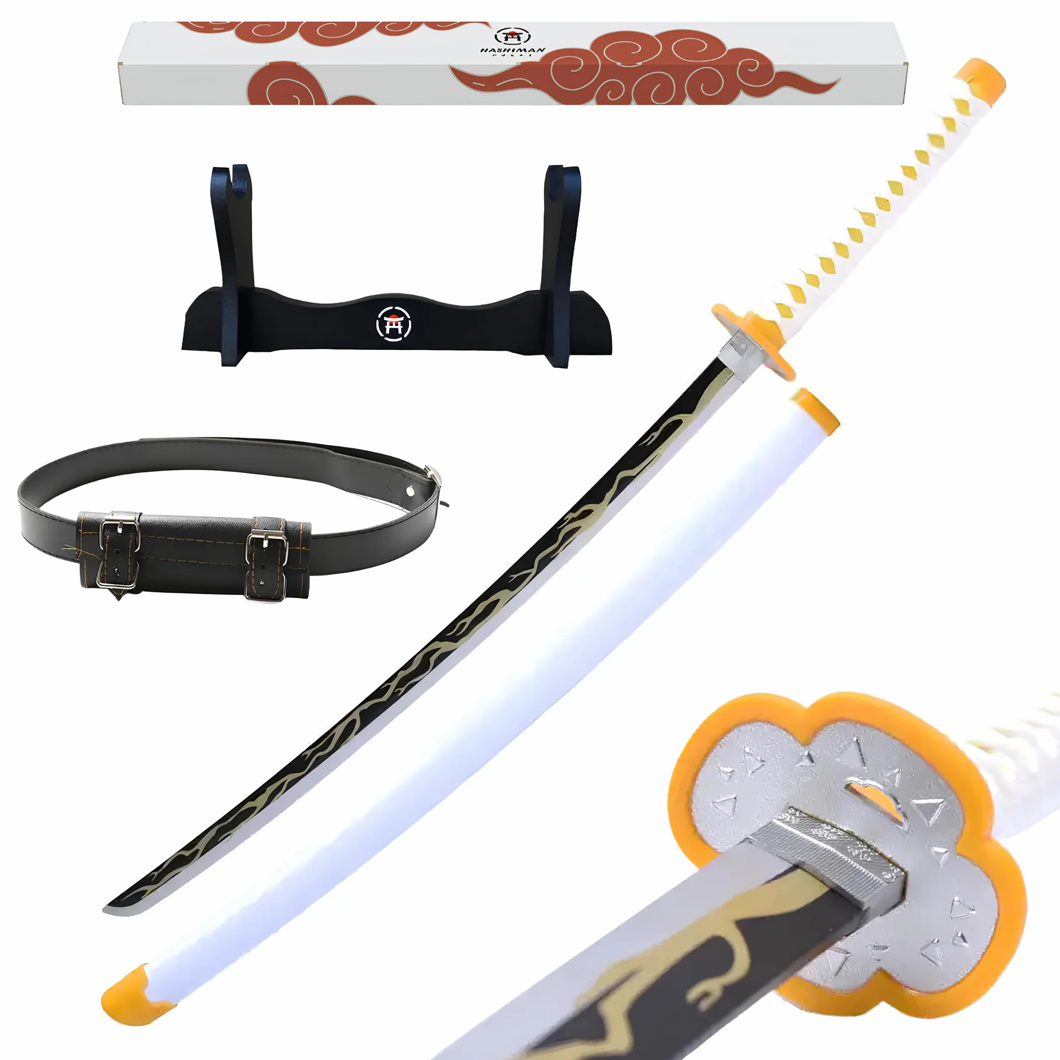 Katana Demon Slayer Drewniany Miecz Replika Mangi Agatsuma Zenitsu z Uchwytem