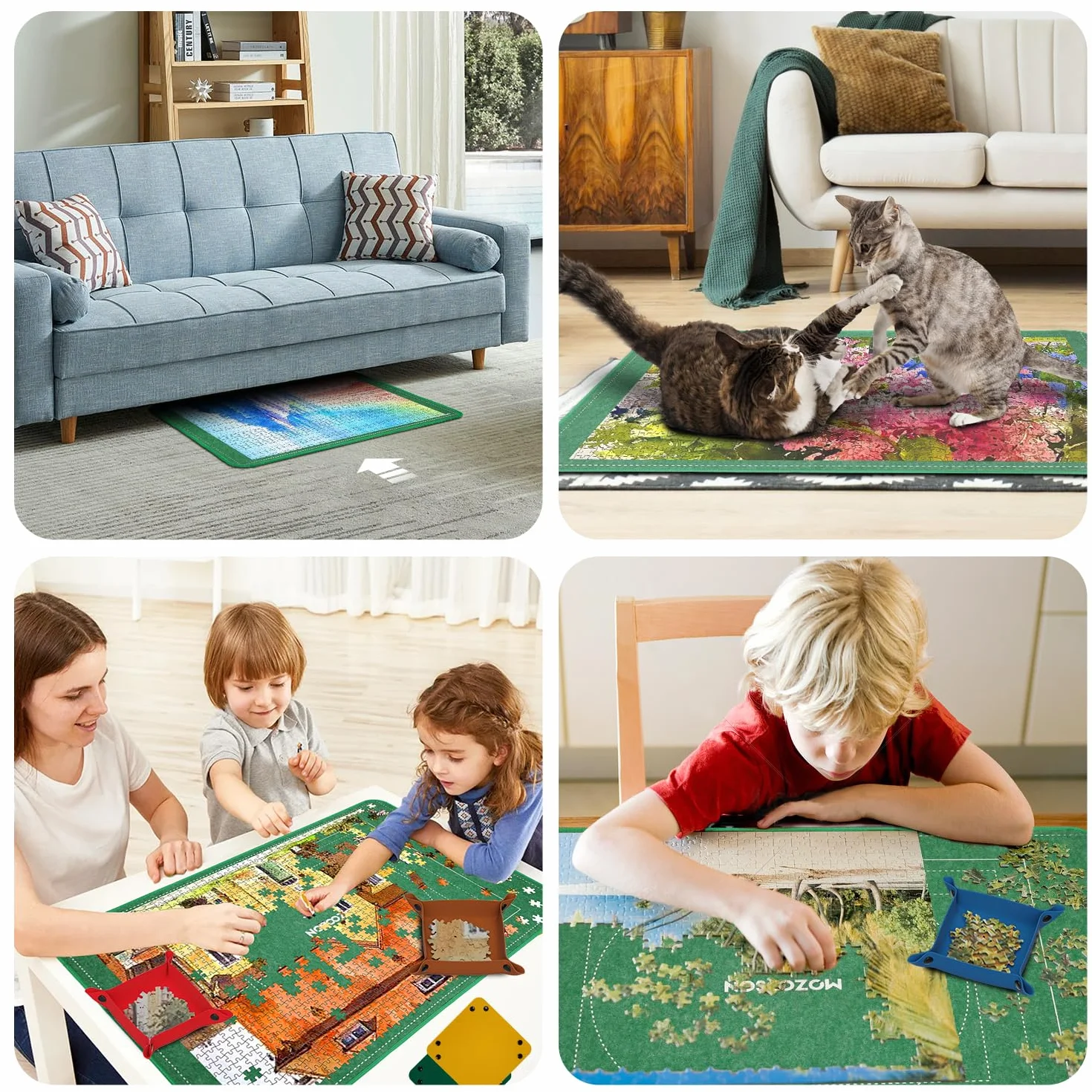 MOZOOSON Składana tablica do puzzli 2000 elementów, przechowawcza z 8 tacami do sortowania, przezroczysta pokrywa, 105 x 80 cm