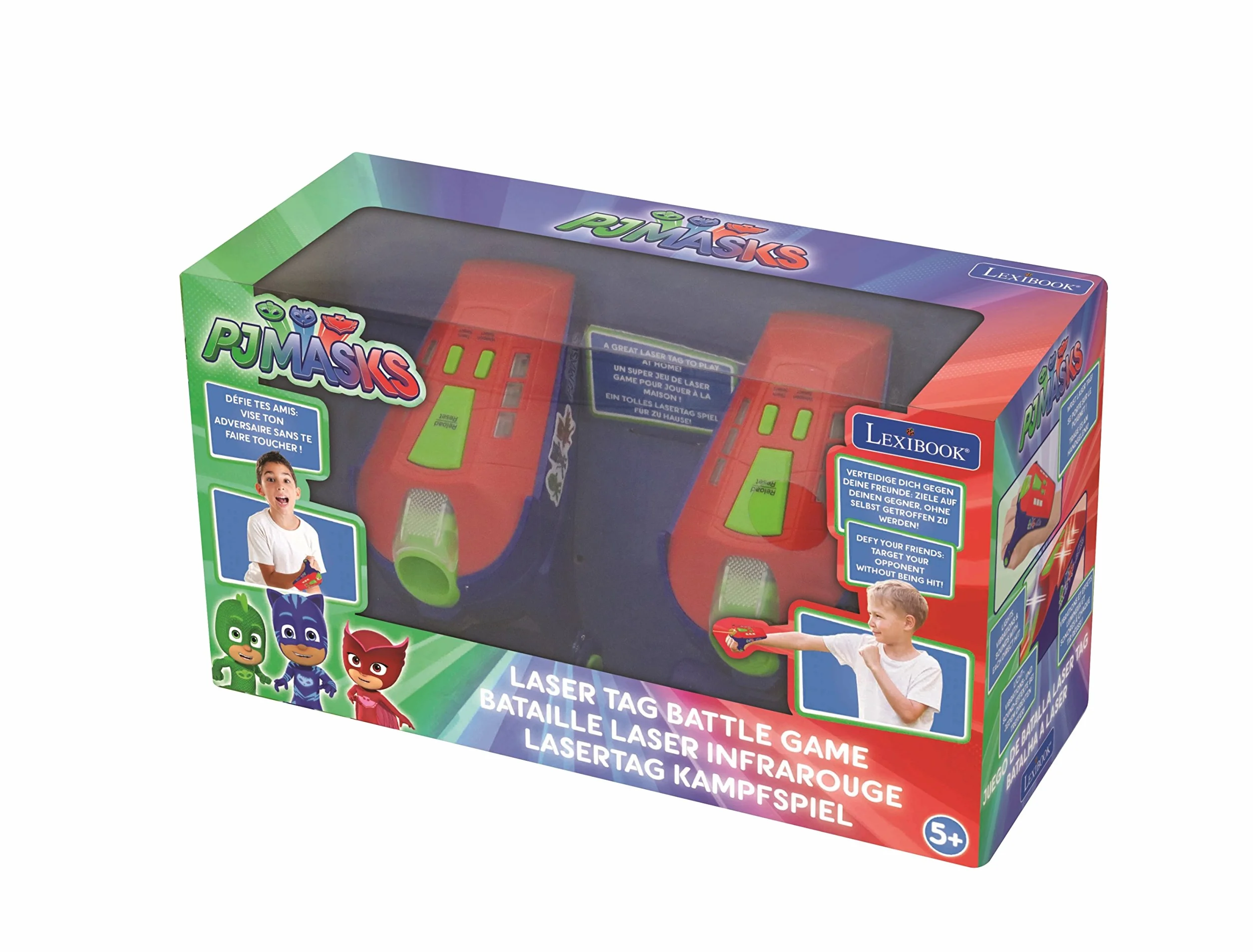 Lexibook PJ Masks Catboy elektroniczna etykieta laserowa gra bitwa dla dzieci, 2 blastery na nadgarstki, efekty świetlne i dźwiękowe, wibracje, z bateriami, niebieski/czerwony, JG940PJM