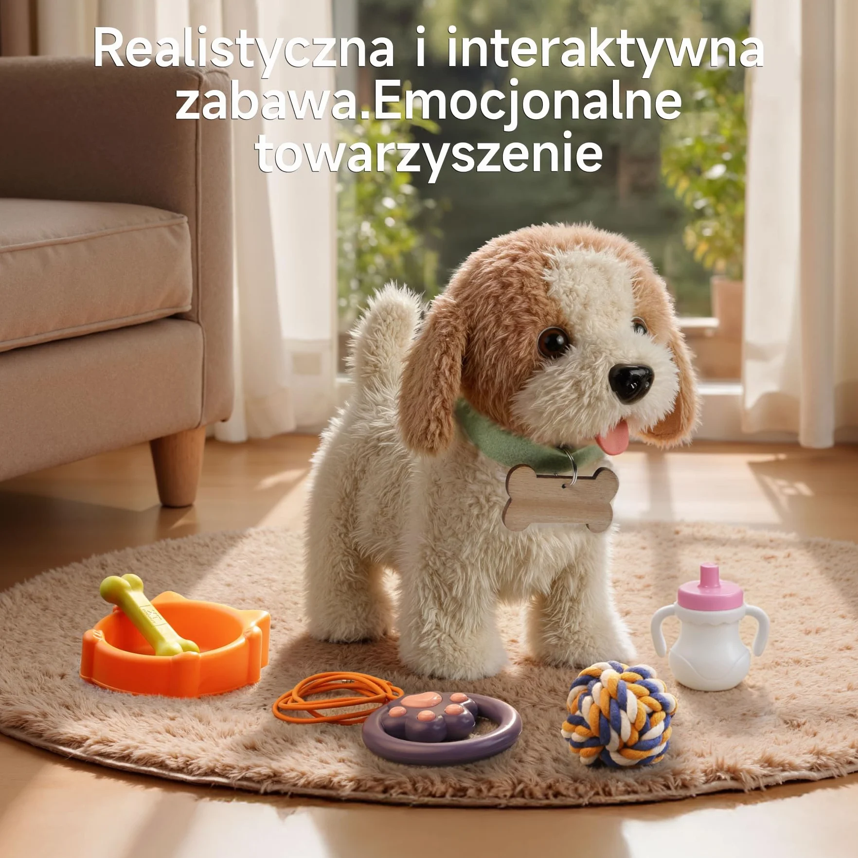 OR OR TU Chodzące Pies zabawki dla psów dla dzieci, chodzenie i szczekanie na smyczy, realistyczne interaktywne zabawki dla psów Pluszowy elektroniczny szczeniak dla dzieci 3+ lat Dziewczynki Chło