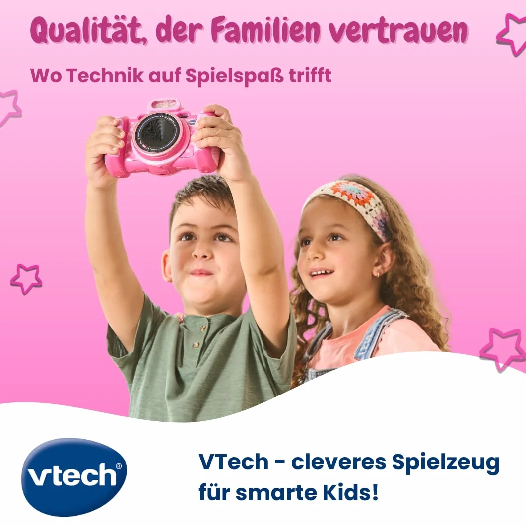 VTech KidiZoom Duo FX w kolorze różowym – wytrzymały aparat cyfrowy z kreatywnymi aplikacjami i funkcjami gry – dla dzieci w wieku 4-10 lat