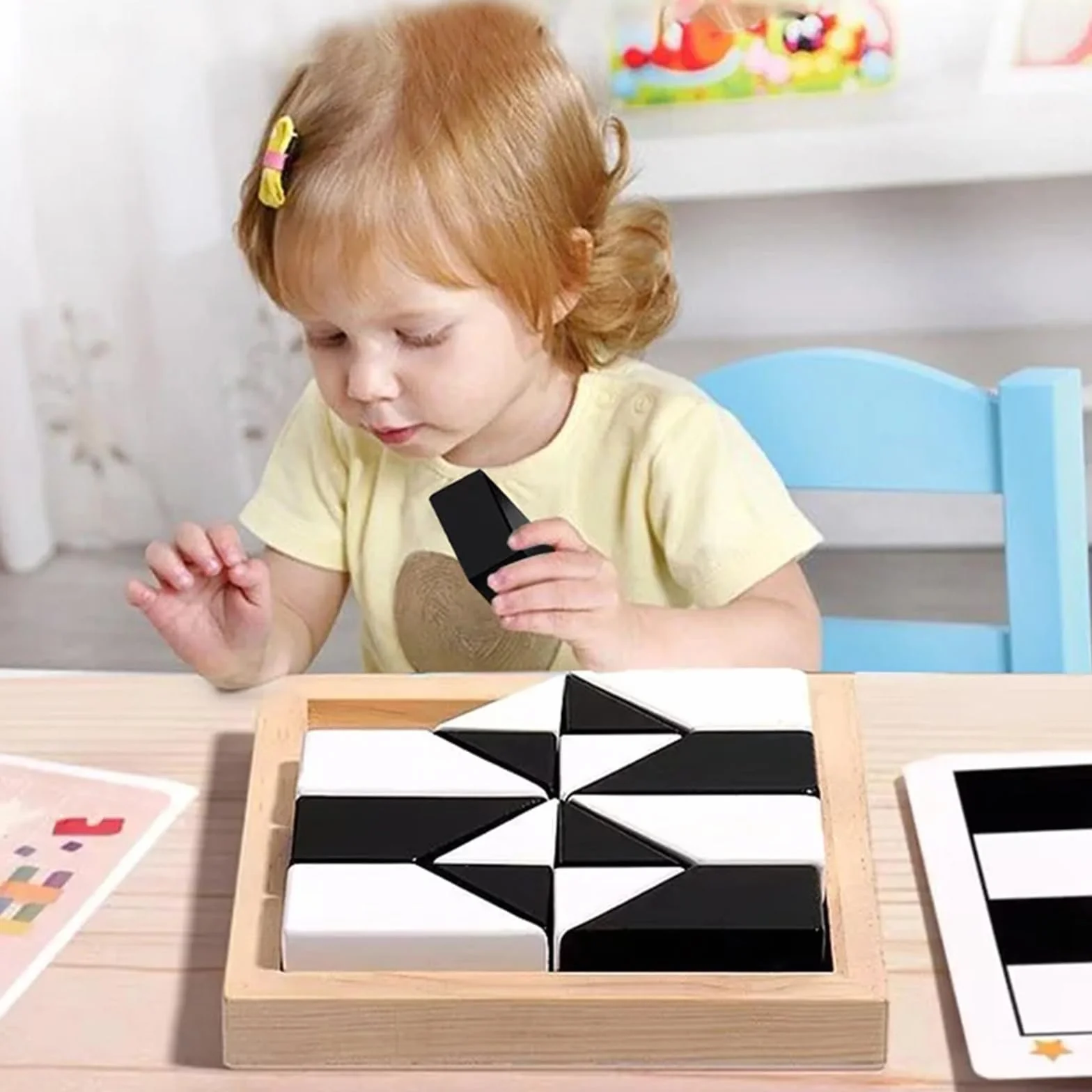 Montessori puzzle z geometrycznym kształtem, drewniane klocki 3D, edukacyjne, logiczne myślenie, trening, zabawa, prezent (A)