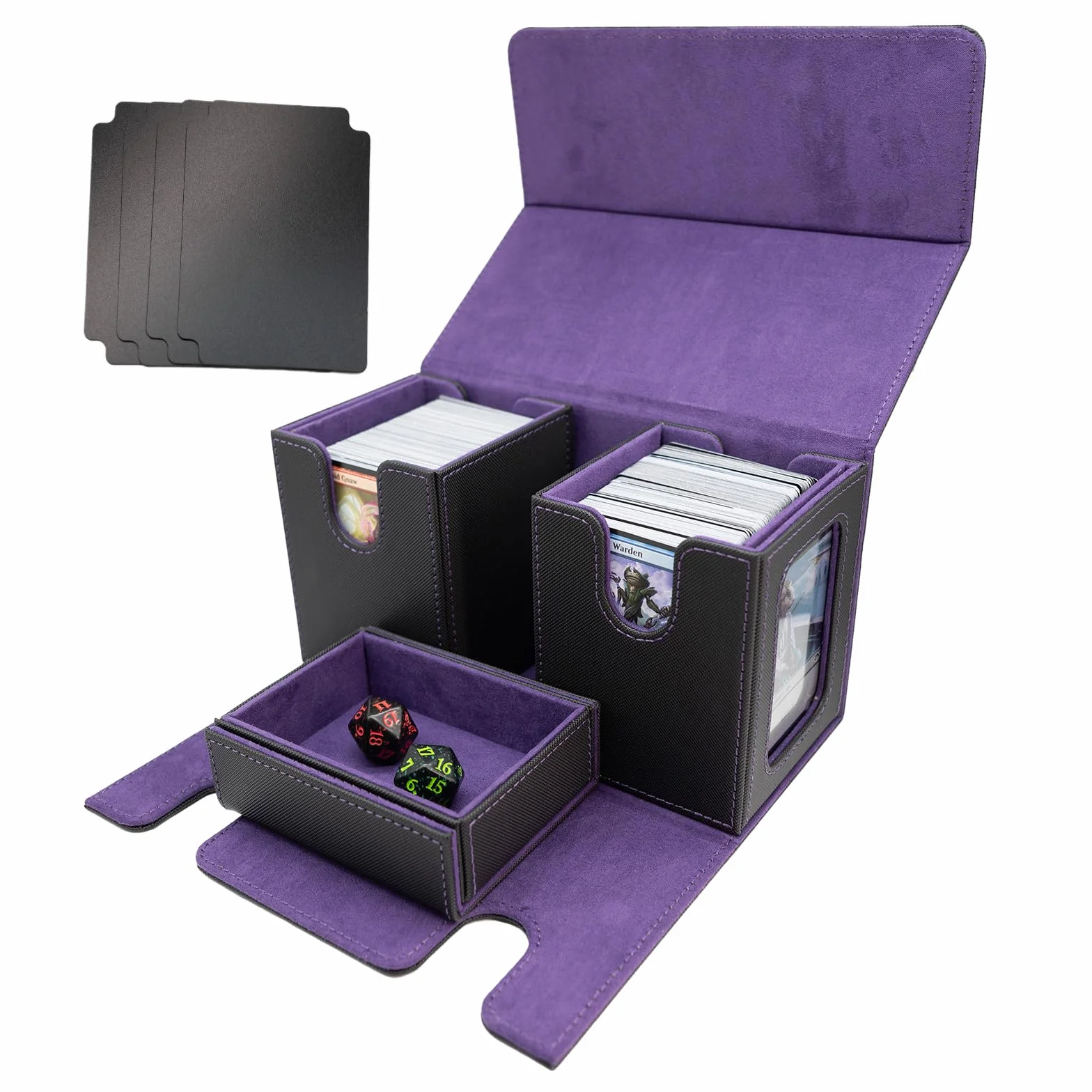 MTG Commander Deck Box miejsce na 200+ kart, 3 w 1, mocny magnetyczny organizer na karty Magic Commander TCG CCG, 4 ścianki działowe (liliowy)