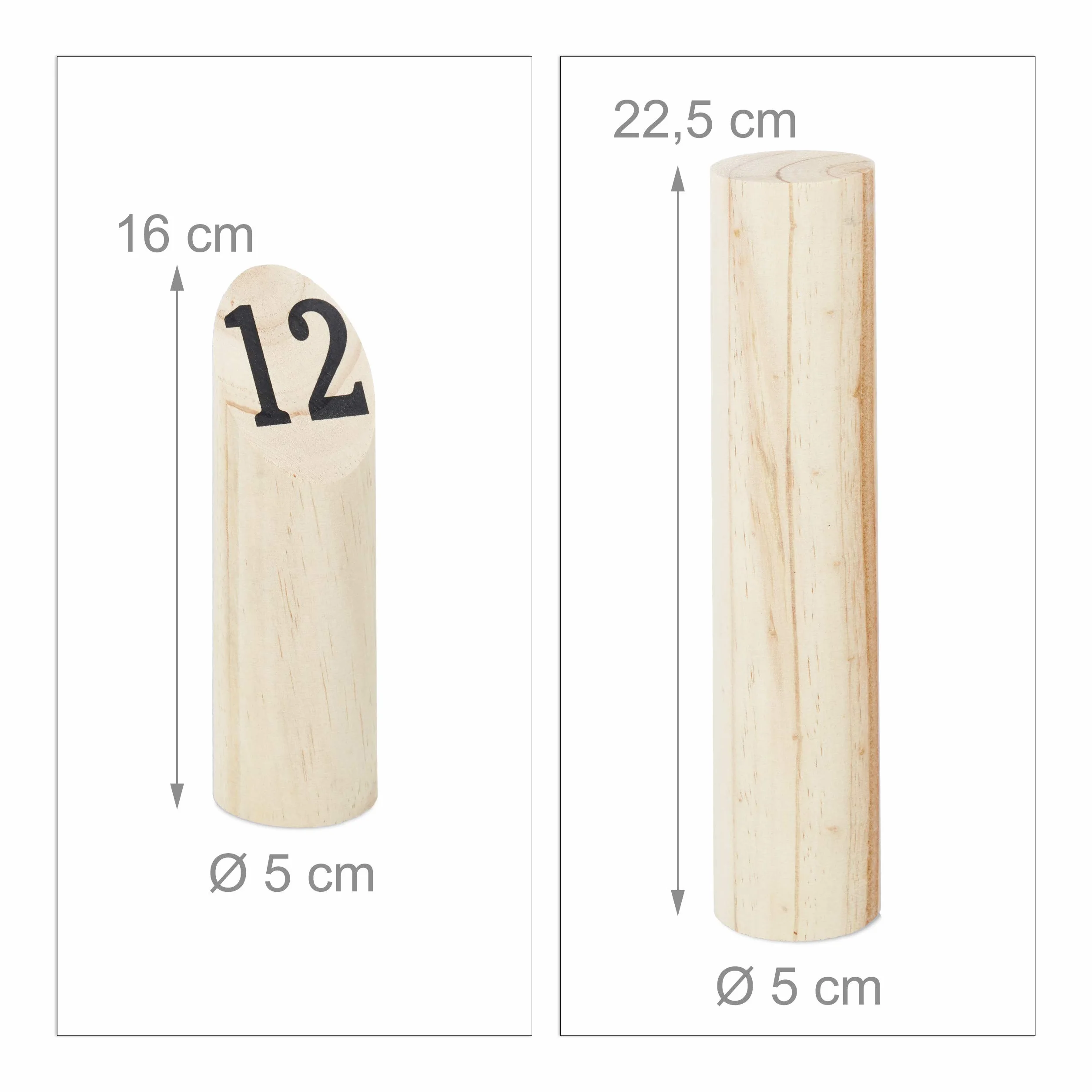 Relaxdays Kubb gra wikingów, skandynawska gra rzutowa, drewno naturalne, zabawa na świeżym powietrzu, dla dorosłych i dzieci, naturalna, 5 x 5 x 22,5 cm