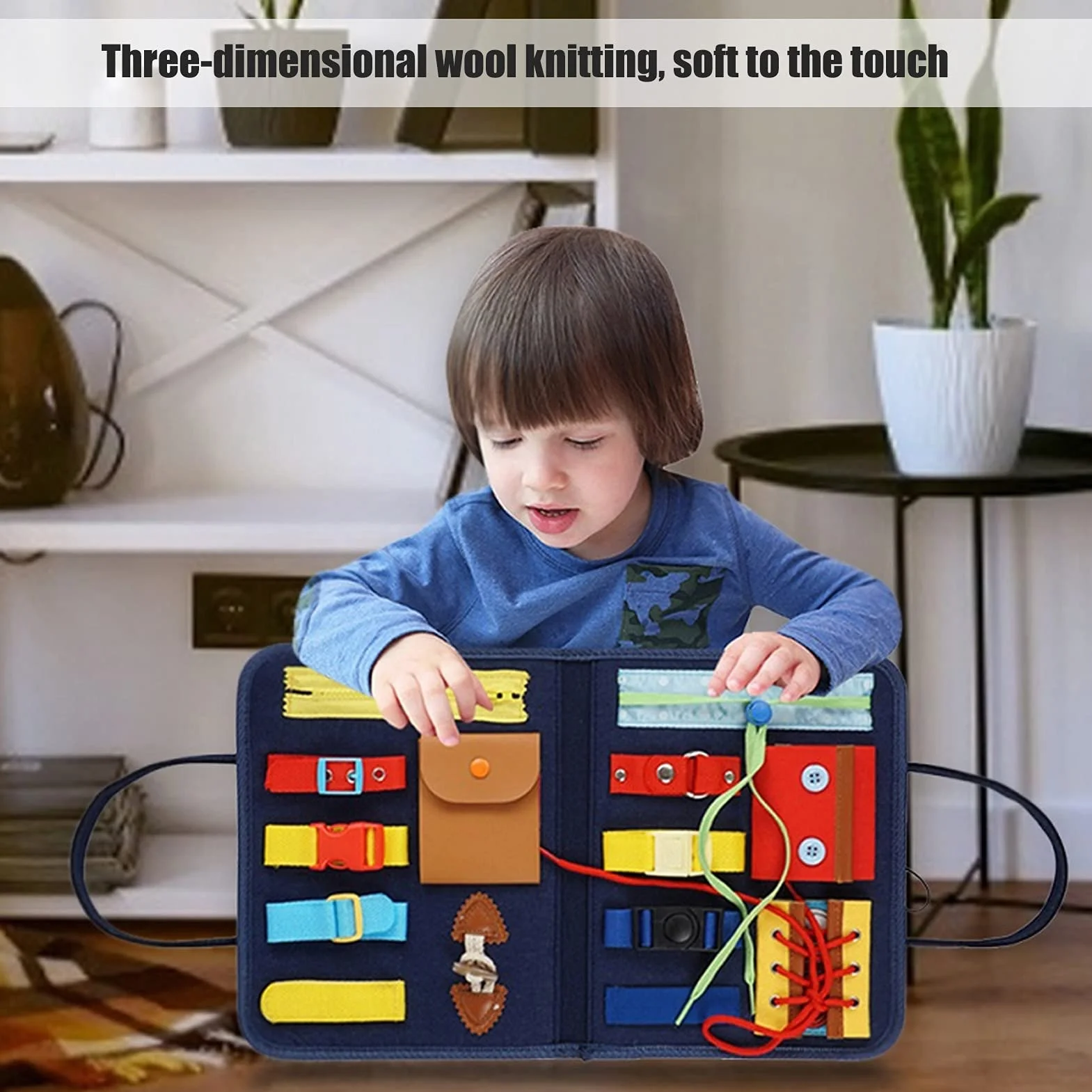 FILFEEL Edukacyjna Tablica Sensoryczna dla Małych Dzieci - Interaktywna Zabawka Rozwijająca inteligencję, Filcowa Tablica do ćwiczeń Montessori z Klamrami, Zamkami Błyskawicznymi i Guzikami (C)