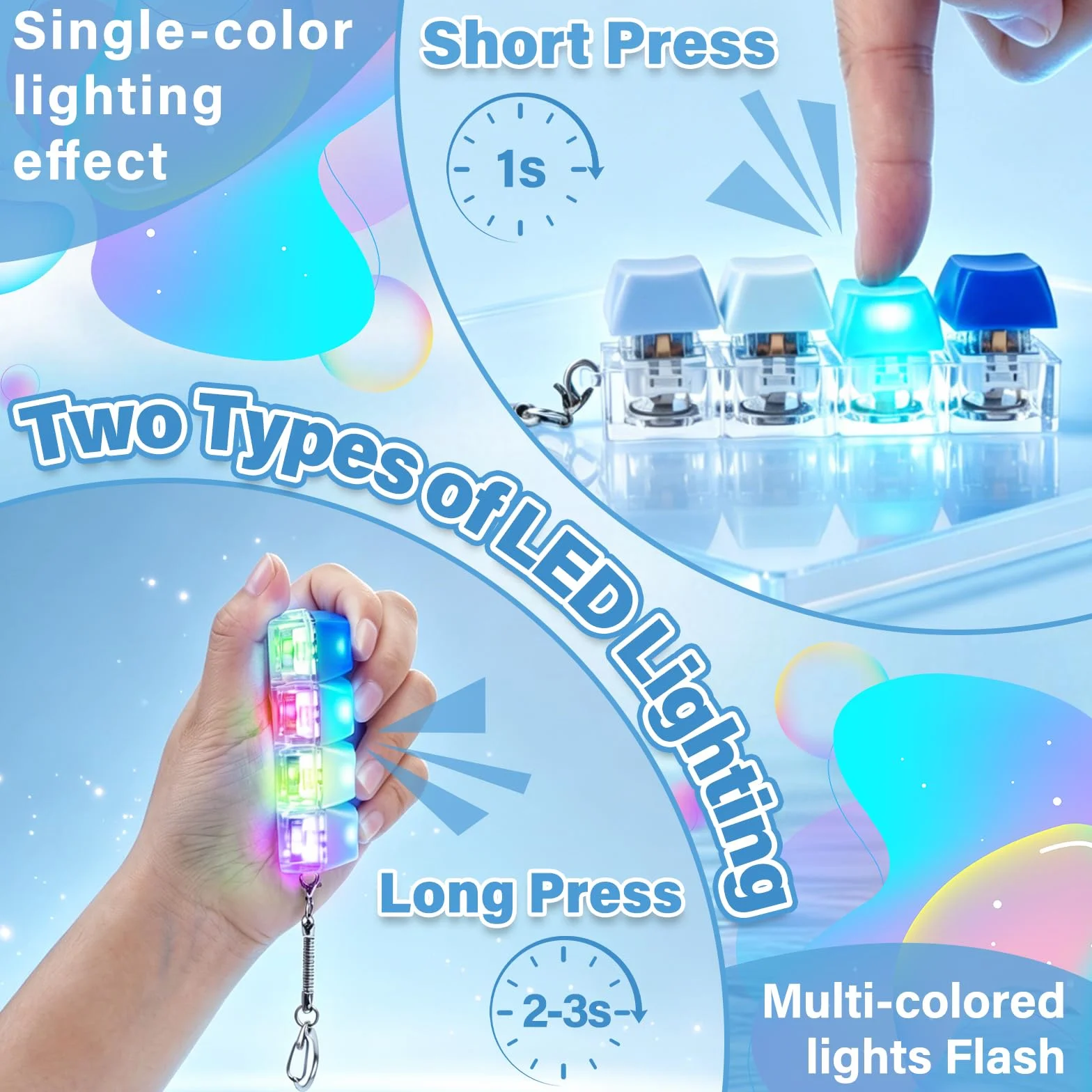 Zabawka Fidget Toys, 2 sztuki, zabawne, kolorowe zabawki fidget dla dorosłych ze światłem LED, klawiatura Fidget Keyboard, breloczek do kluczy, antystresowe, zabawka do strachu, biura, szkoły, podróży