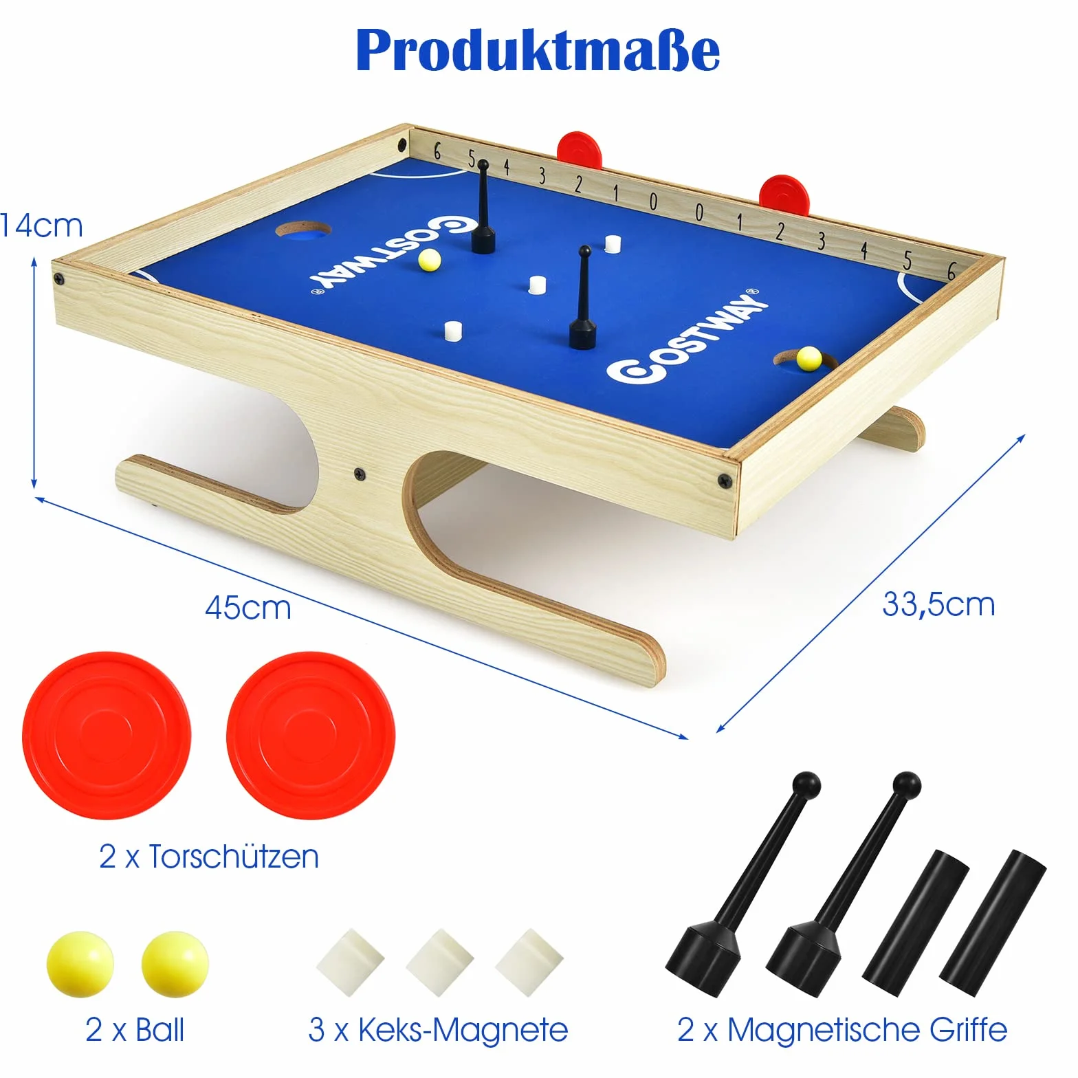 COSTWAY 45 x 33,5 cm gra planszowa, mini stół do zabawy, magnetyczny stół do gry w piłkarzyki z 2 piłkami i 2 uchwytami