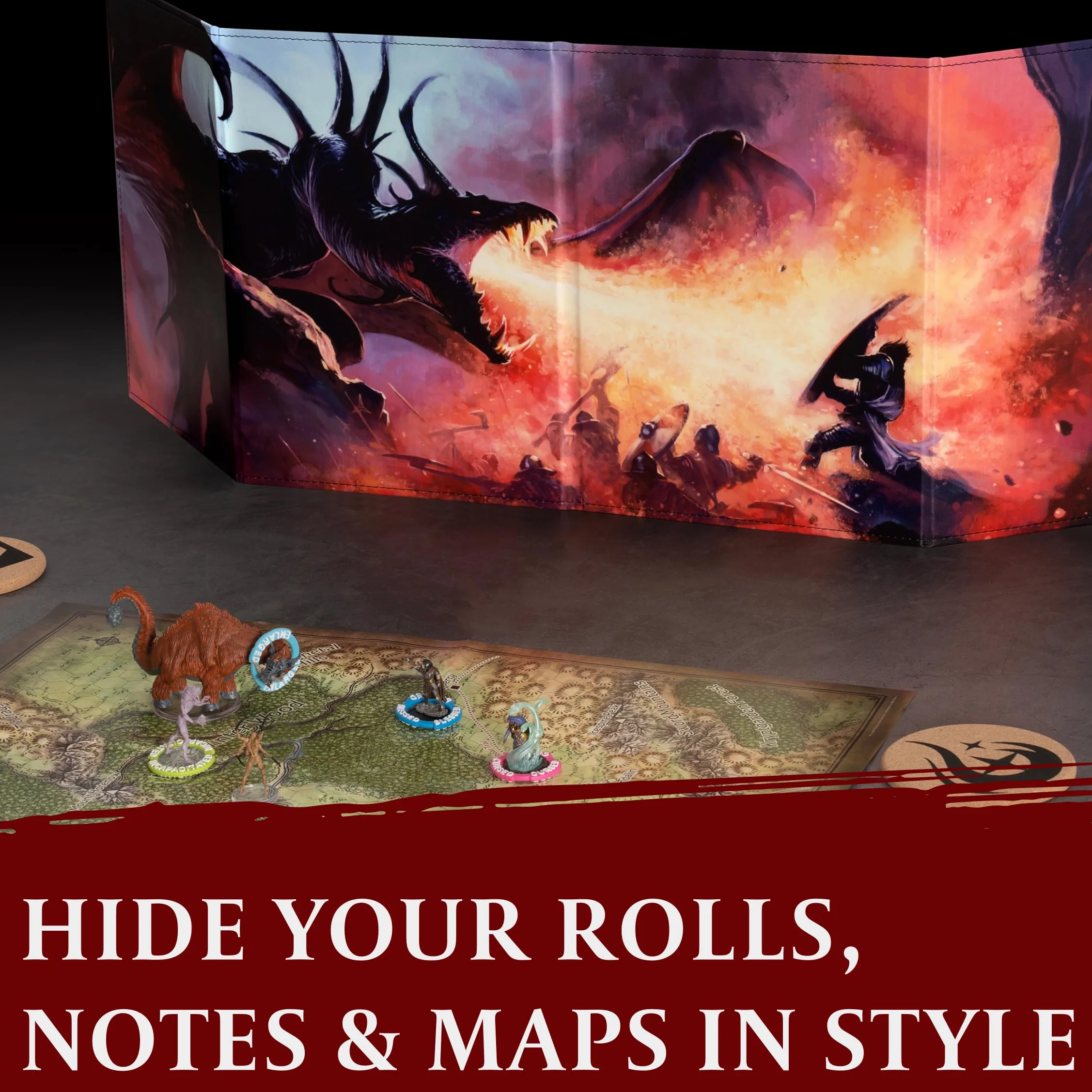 Ekran DND DM 5e - Ekran Mistrza Gry D&D/Dungeon Master Screen Nadruk Kolorowy z Konfigurowalnymi Wstawkami - Dungeons & Dragons Akcesoria GM/Mistrz Gry Prezent dla Mężczyzn i kobiet.