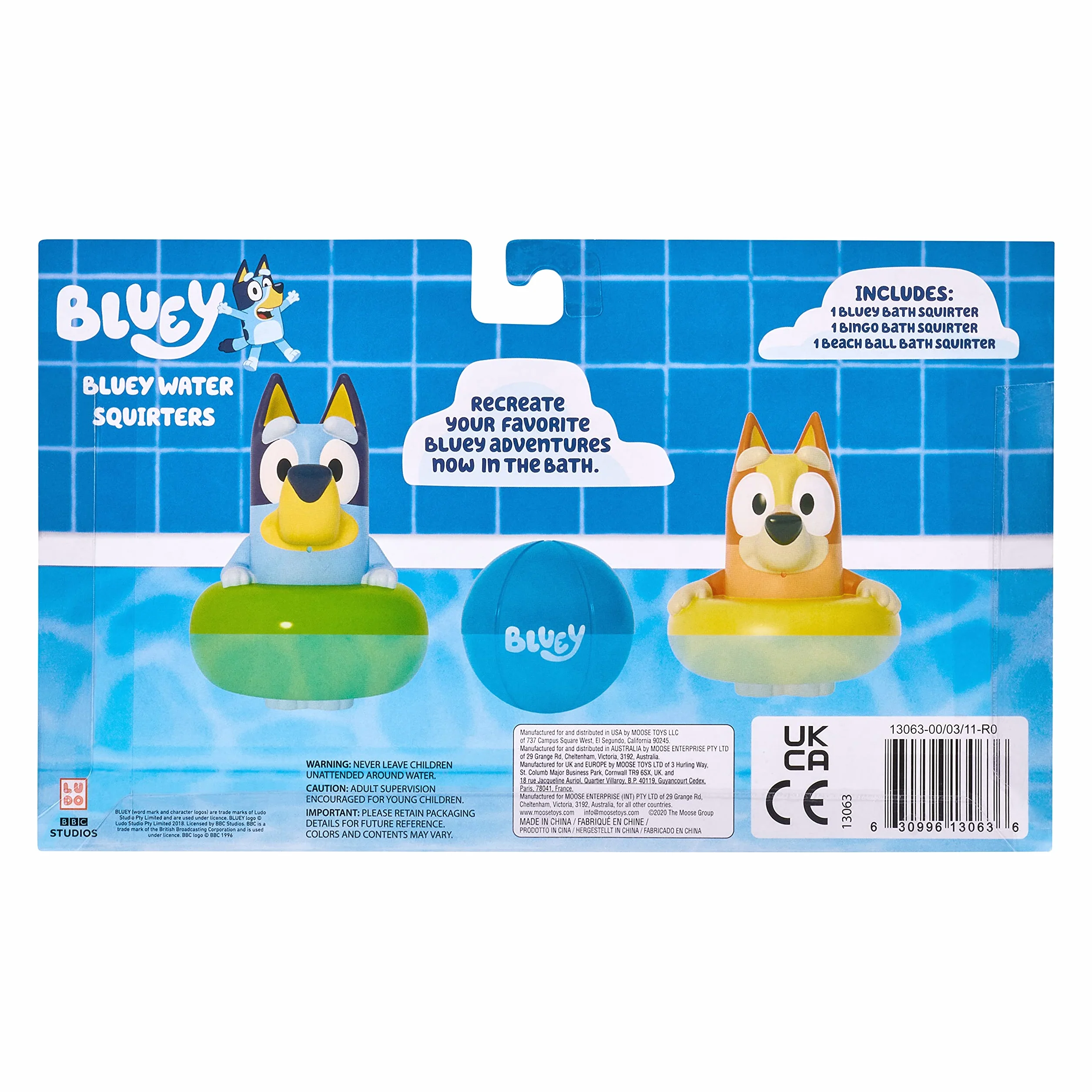 Bluey Official 3 Pack Bath Squirters Toy with Bluey, Bingo and Ball