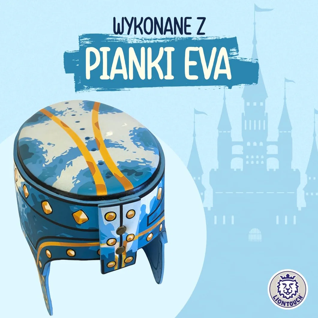 Liontouch Szlachetny kask rycerski, niebieski i czerwony, średniowieczna zabawka do zabawy w formie pianki dla dzieci z dekoracją złotego lwa, trwałe i bezpieczne akcesoria do przebrania i kostiumów