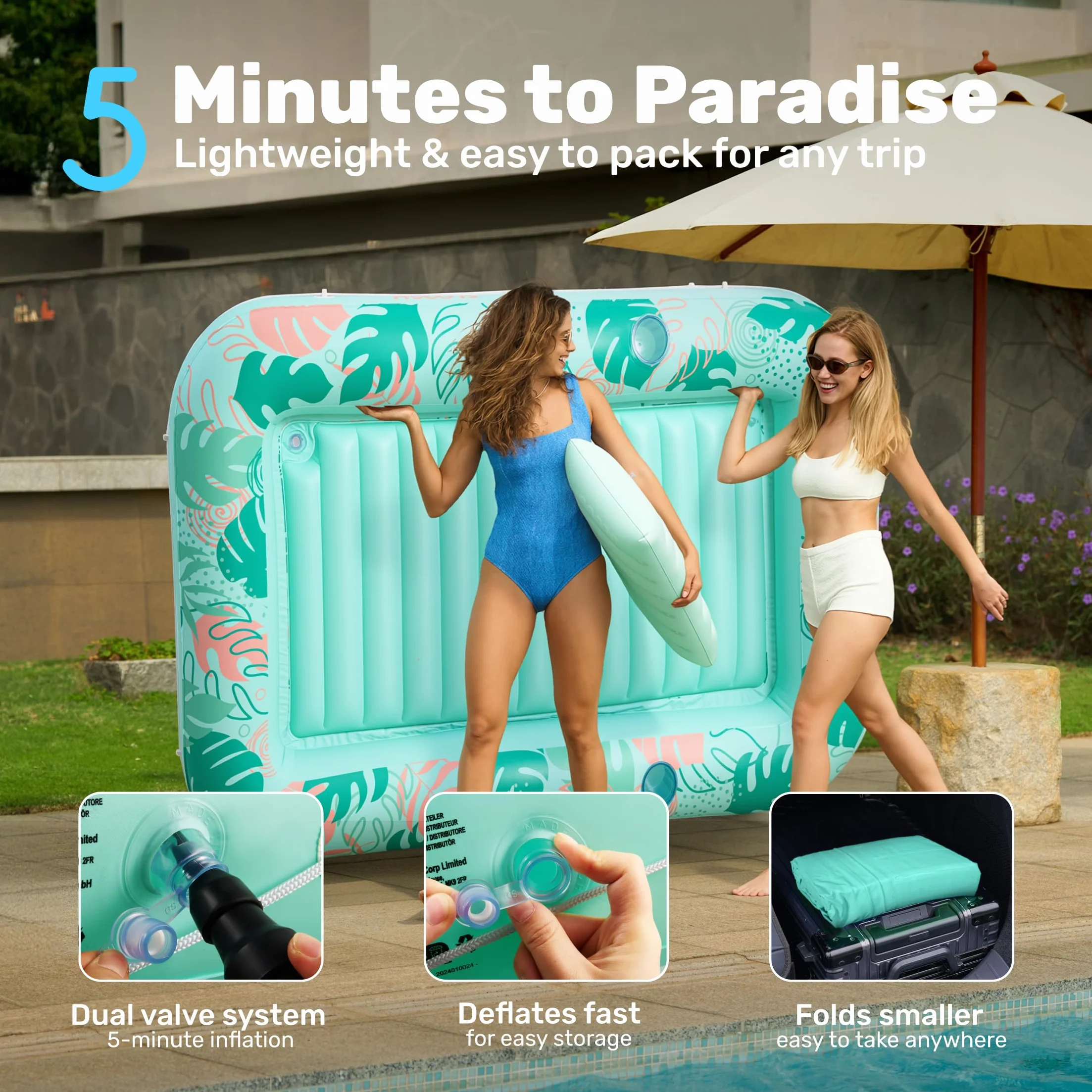 Sloosh Nadmuchiwany leżak do opalania basenem, rozmiar XL, 2,1 x 1,4 m, bardzo duży Suntan Sun Tan Tub for Adults, Bed Blow up, Raft Lounge Floatie, XL-Blushing Pink