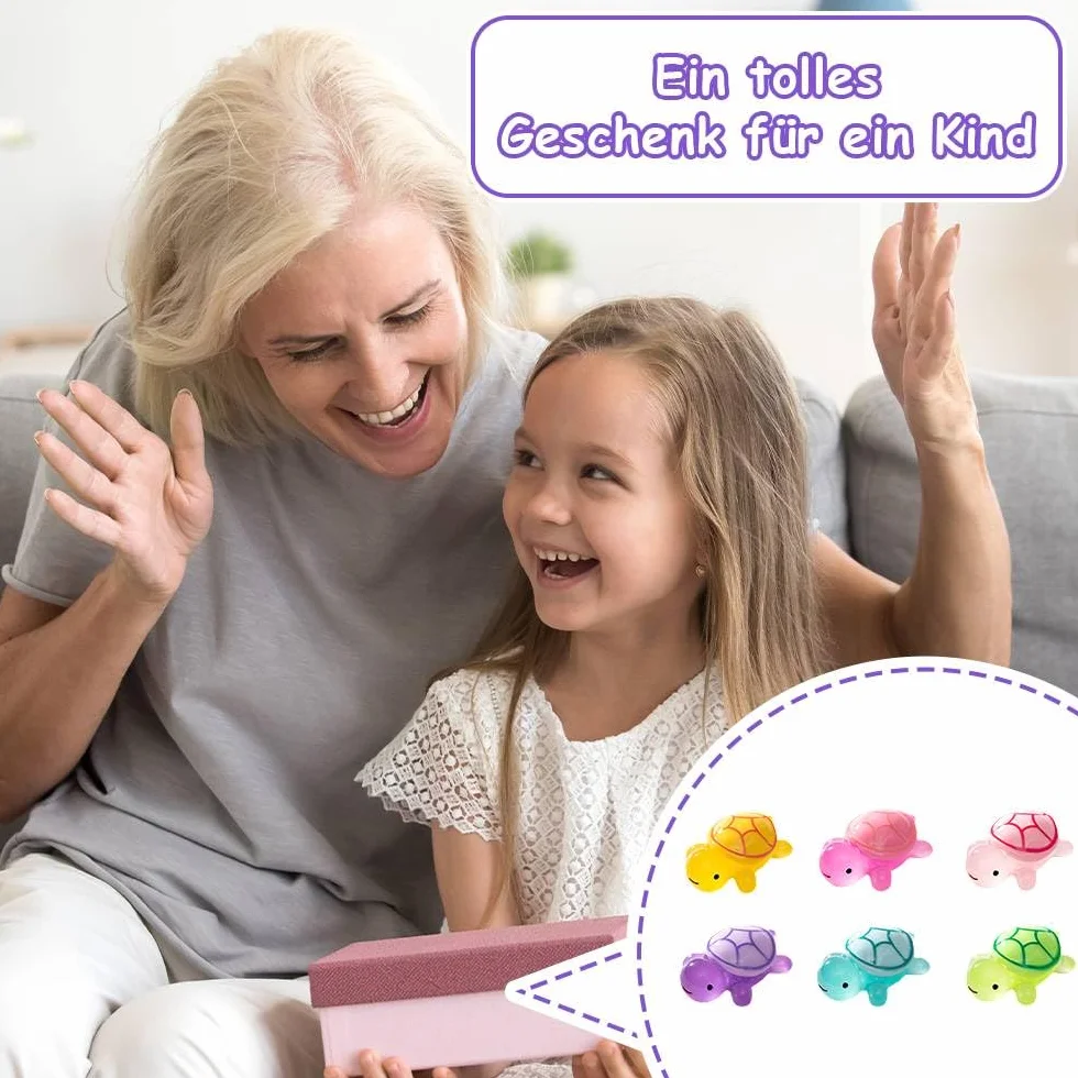 Dreamil Mini świecące żółwie z żywicy, 60 sztuk, wielokolorowe, do dekoracji doniczek, ogrodu