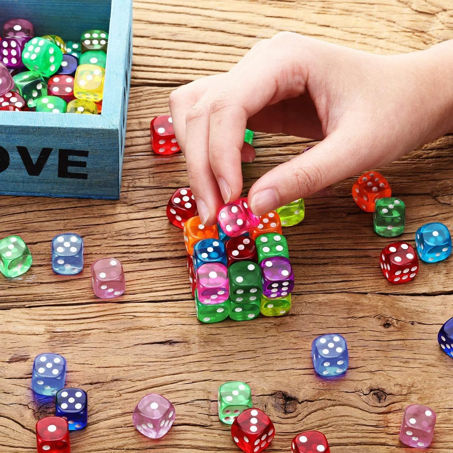 100 sztuk sześciostronnych kostek, D6 Dice, 10 kolorów, 14 mm, akrylowe, okrągłe kostki narożne, zestaw do tenisa, farkle, Yahtzee, Bunco lub matematyki edukacyjnej