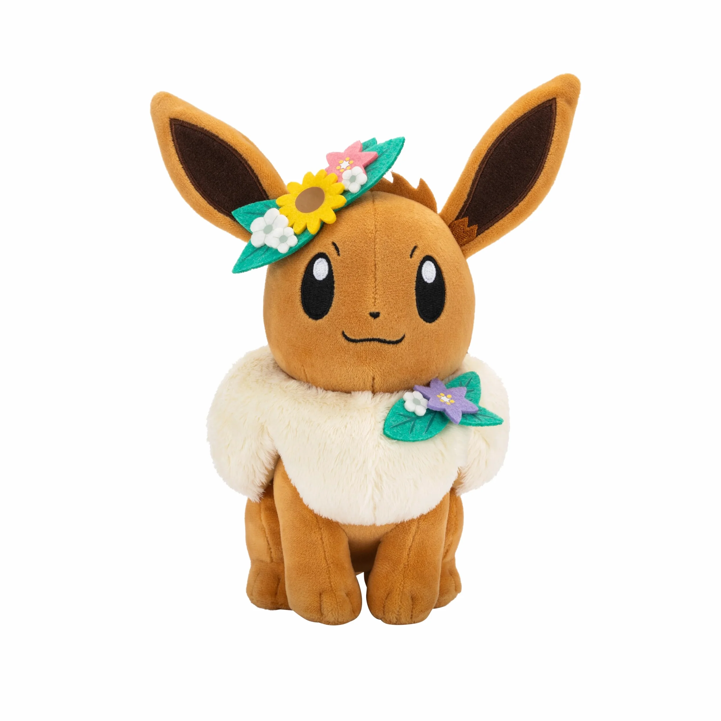 Pokemon Plush 20 cm Spring Themed Eevee - brown/white w. flowers - Official Pokémon stuffed toy for children 2+ years