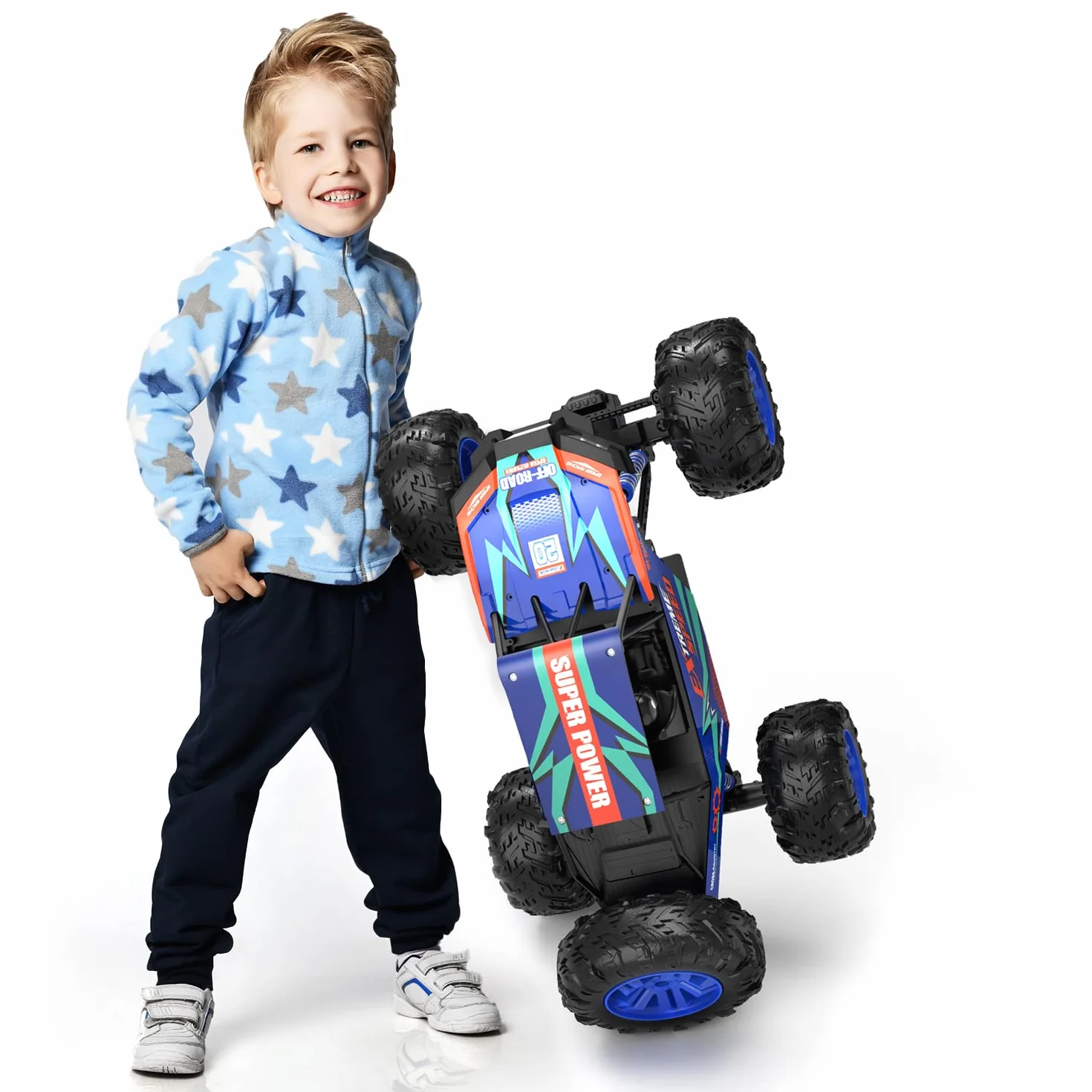 DEERC Duże samochody zdalnie sterowane 1:8 Off-Road Monster Truck z realistycznym dźwiękiem, 2,4 GHz 4WD Rock Crawler zabawka na każdy teren, 2 baterie na 80 minut zabawy
