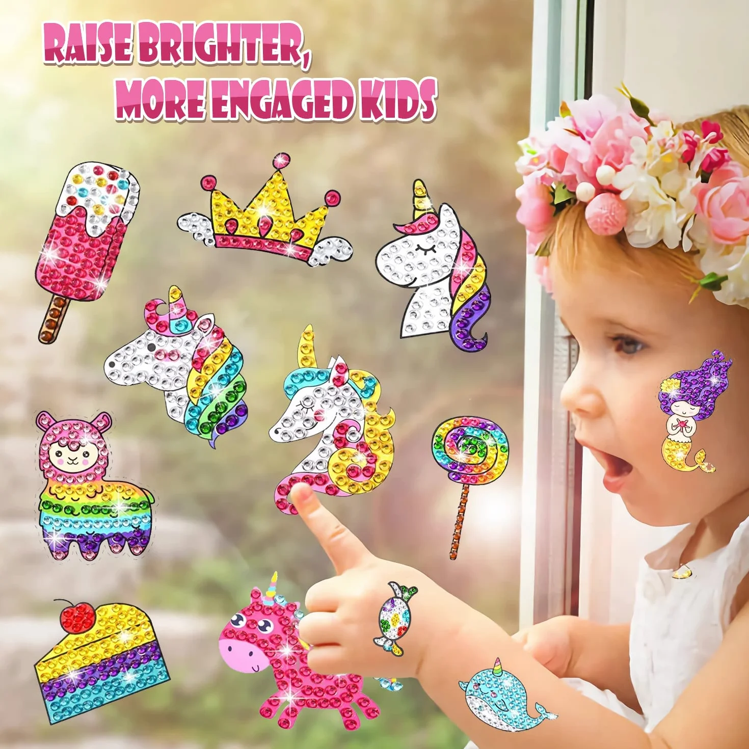 Diamentowe Naklejki do Malowania, CAYUDEN 20 szt. Jednorożec Diamond Painting Stickers Dzieci 5D DIY Diamentowe Naklejki Dzieci Dziewczyny Syrenka Zestaw do Malowania Diamentami Króliczki dla Dzieci