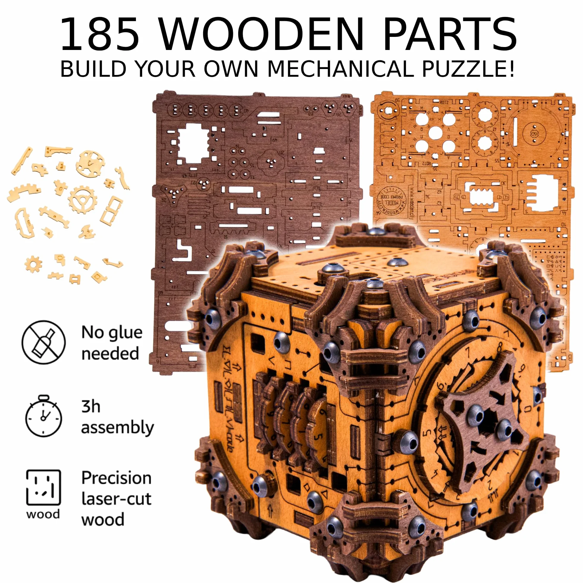 WOODEN.CITY Tesseract's Secret drewniane pudełko na puzzle dla dorosłych - zestaw łamigłówek 3D – pokój ucieczki w pudełku wyzwanie – wyjątkowy prezent dla mężczyzn i kobiet – wyprodukowano w UE