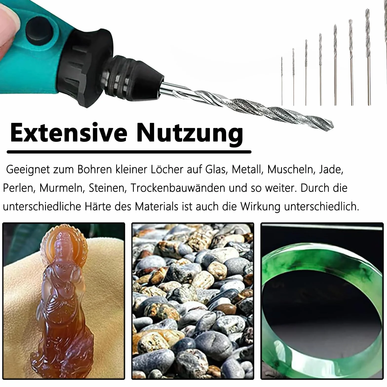 8 sztuk wierteł diamentowych, wierteł diamentowych, od 0,8 mm do 3,0 mm, zestaw wierteł do szkła, metalu, muszli, jadeitu, koralików itp