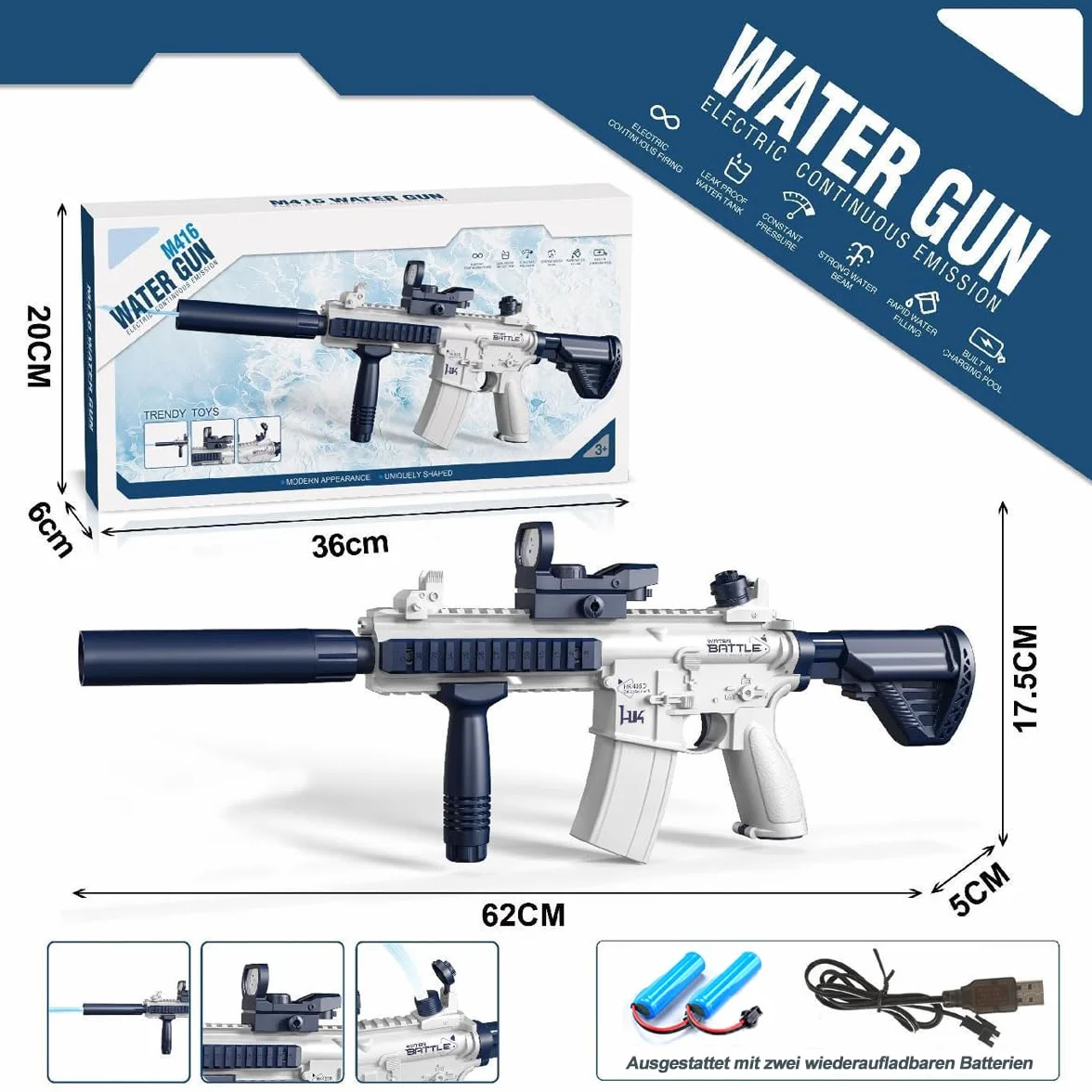 Elektryczny Pistolet na Wodę 2 w 1 dla Dorosłych i Dzieci - 500 ml, Duży Zewnętrzny Automatyczny na Lato, Basen, Imprezę