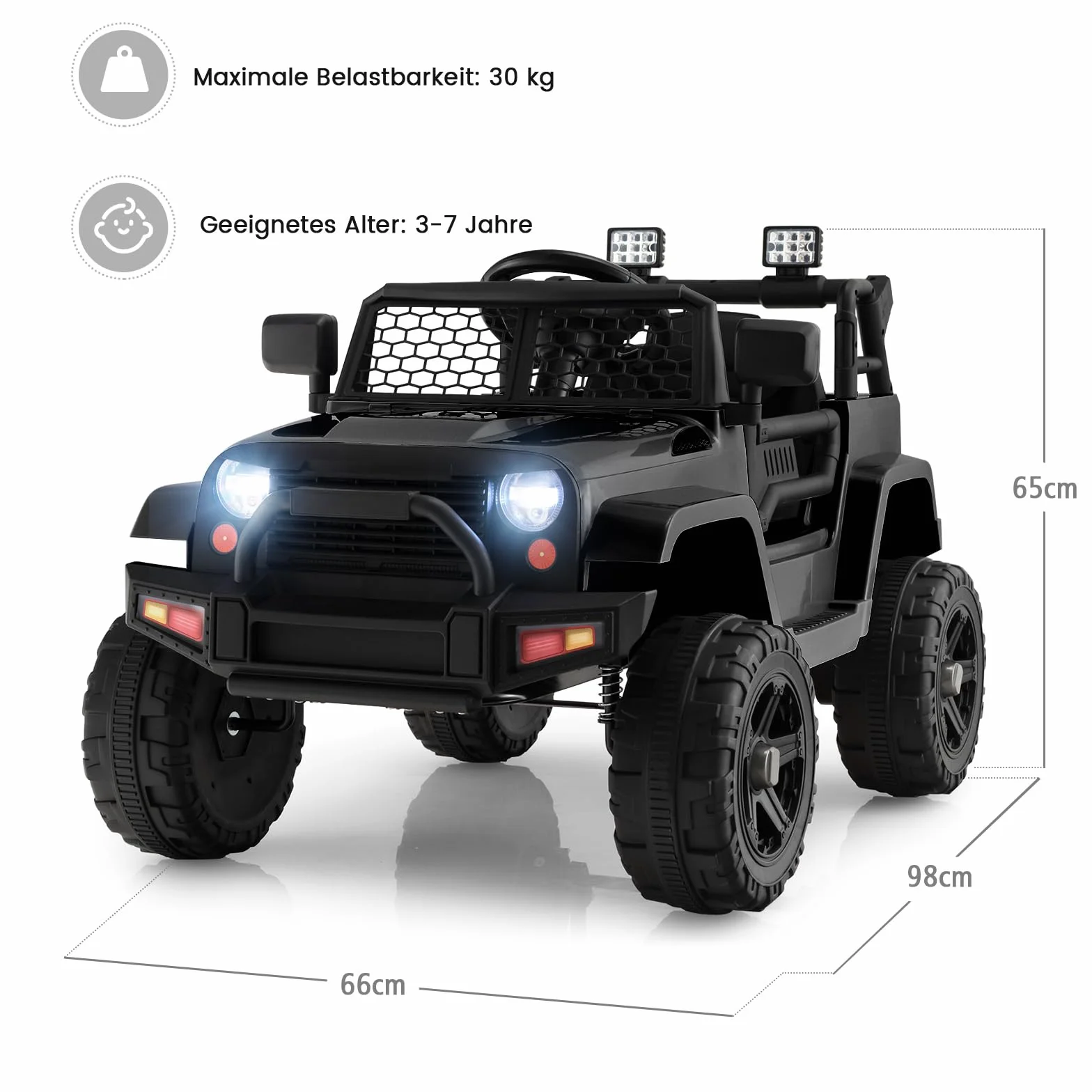 COSTWAY Elektryczny samochód dla dzieci, 12 V, z pilotem zdalnego sterowania, muzyką, USB i reflektorem, pojazd dziecięcy 2,5-4,5 km/h, samochód dla chłopców i dziewczynek od 3 lat (czarny)