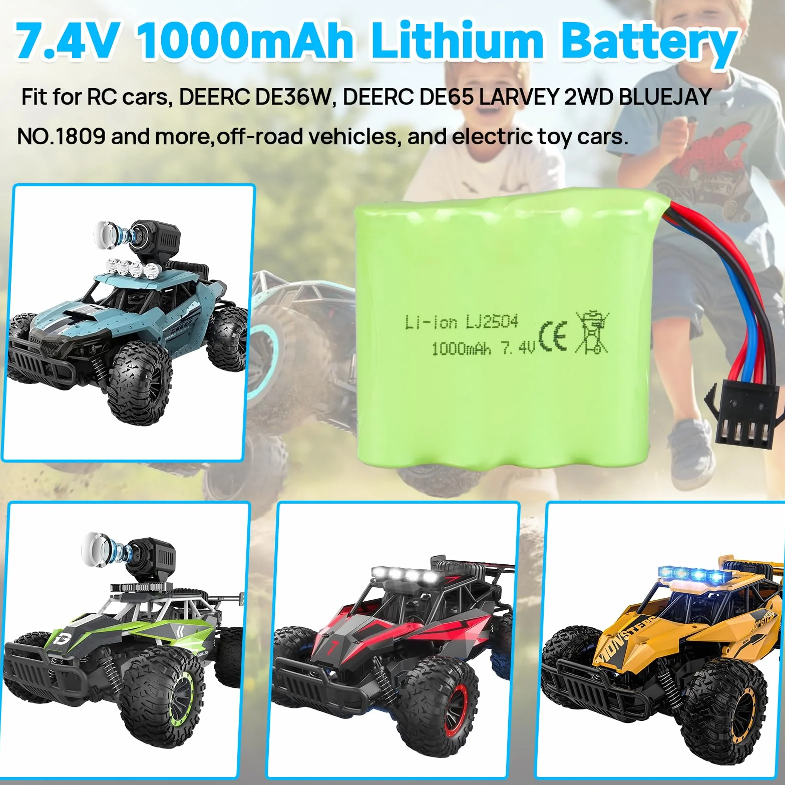 2 sztuki 7,4V 1000mAh bateria litowa z wtyczką SM-4P i kablem ładującym USB do samochodu RC, łodzi, ciężarówki, DE36W DE65 NO.1809 samochód zabawkowy RC, pojazd terenowy, akumulator wyścigowy do