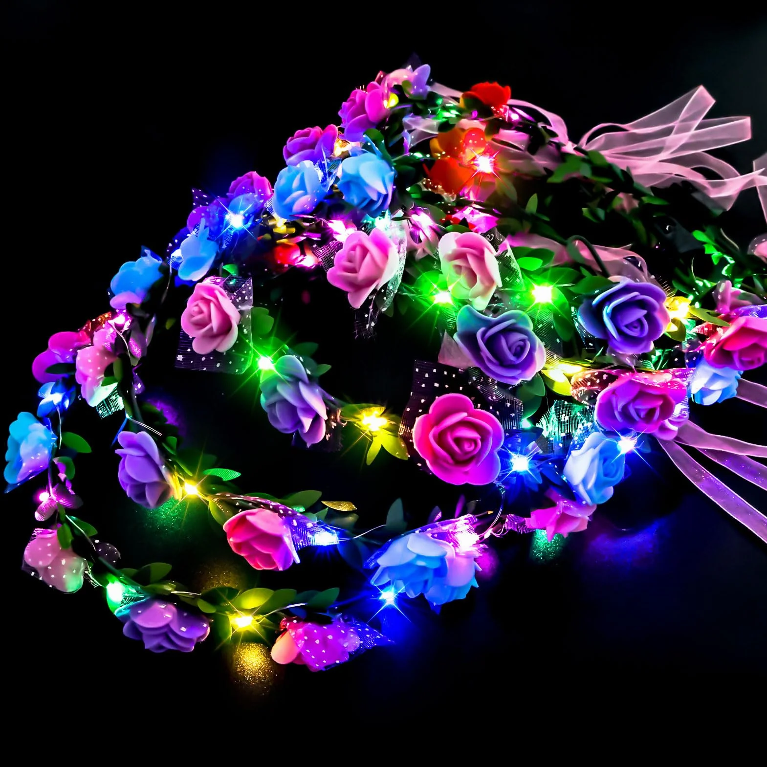 Joycabin 5 sztuk opasek na czoło z kwiatami LED, świecący wianek z kwiatów, opaska na czoło, opaska na włosy LED, akcesoria imprezowe dla kobiet, dziewcząt, na urodziny, imprezę, karnawał, wesele