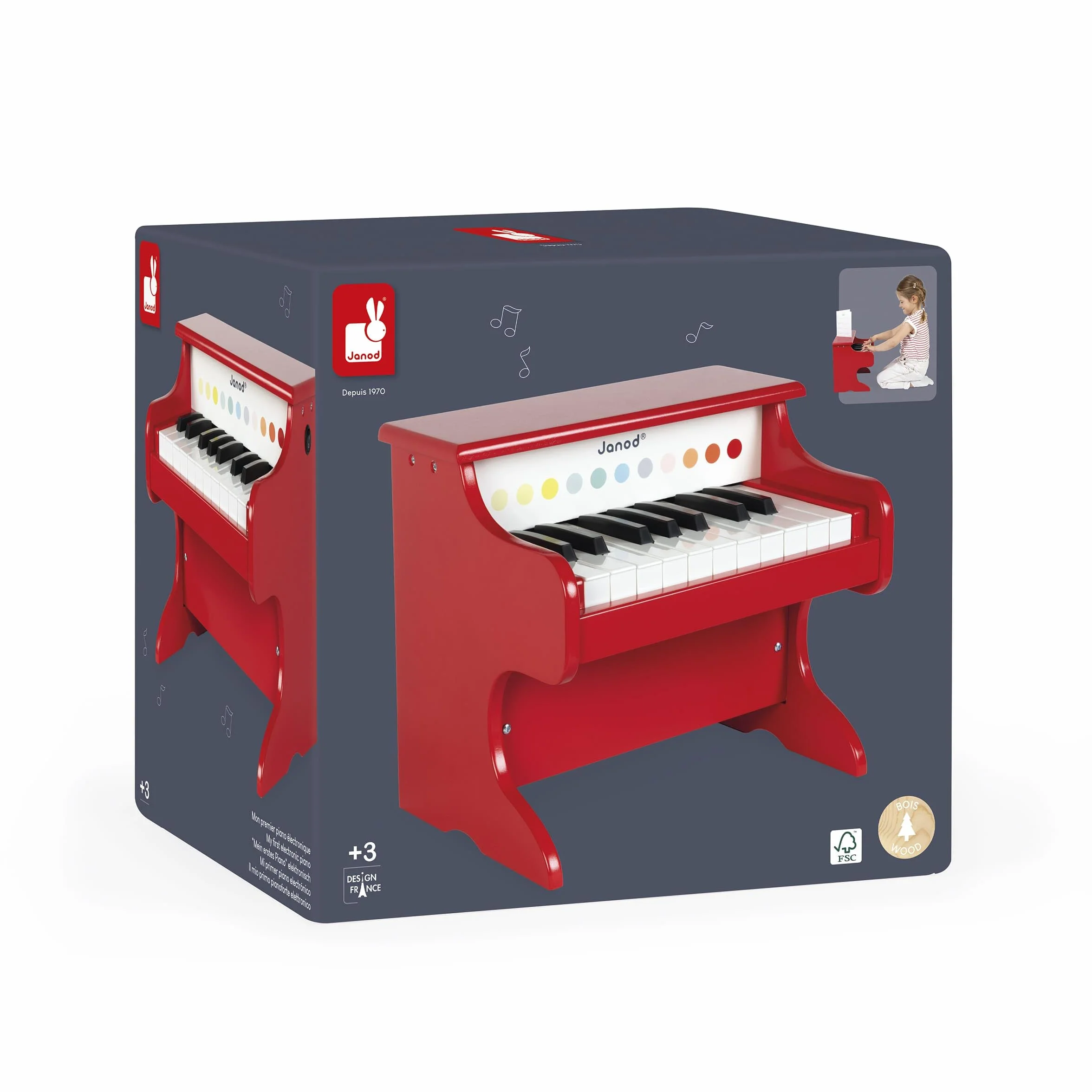 Janod - My First Confetti Wooden Electronic Piano - Pretend Play and Musical Awakening Toy - from 3 Years Old, J07618