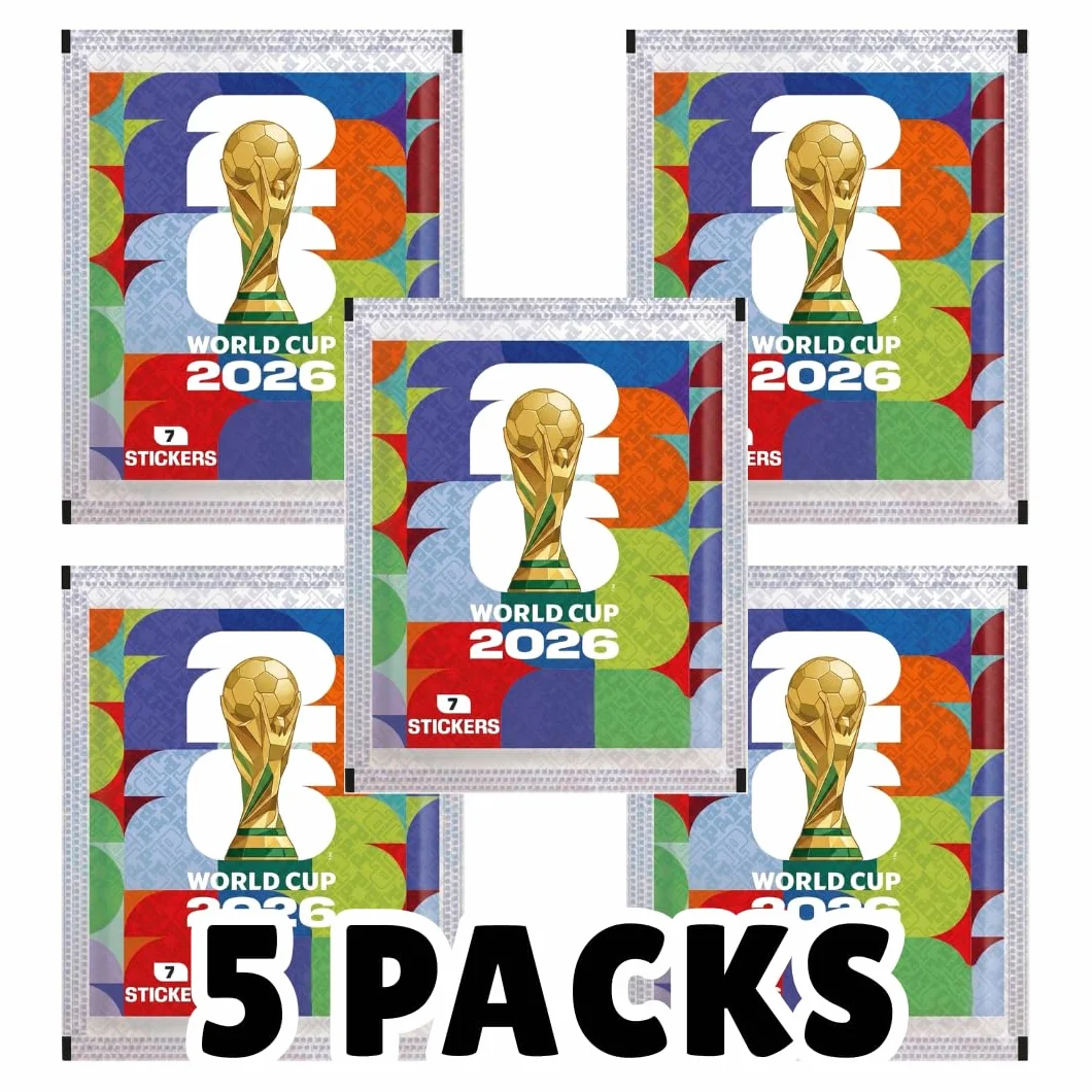 5 x Woreczki z naklejkami World Cup 2026 – łącznie 35 naklejek, oryginalnie uszczelnione dla kolekcjonerów i fanów piłki nożnej + ochrona wysyłki HeartGlobal
