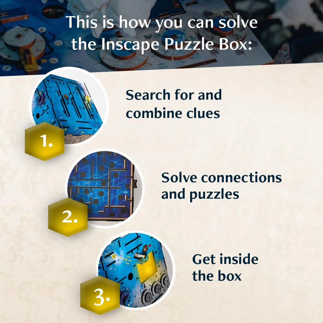 INSCAPE Atlantis Labirynt - Cluebox - Pudełko z Zagadkami - Puzzle Box - Gra Escape Room dla Dorosłych i Dzieci - Gry Logiczne - 3D Puzzle z Drewna - Gry Myślenia - Pudełko na Prezent