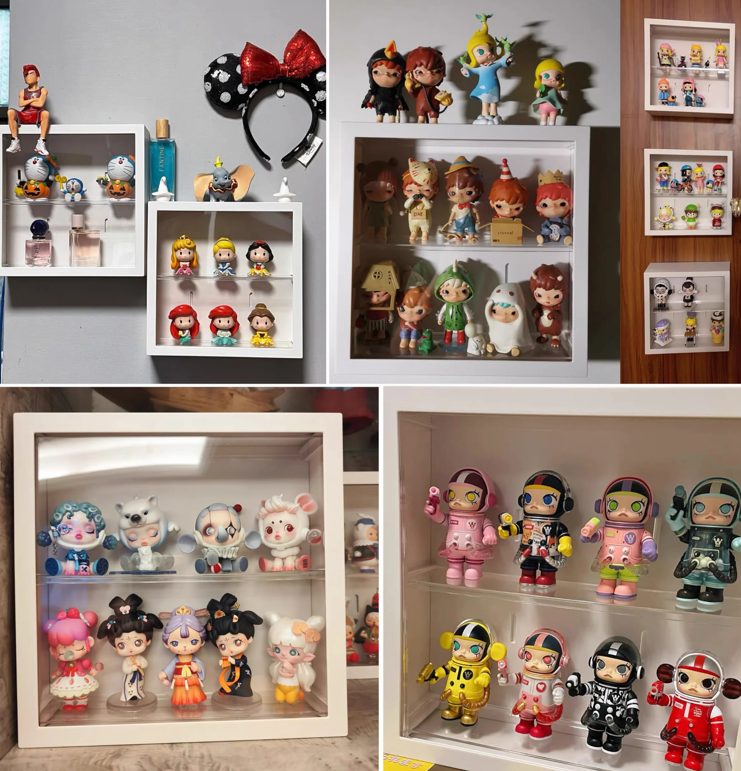 Azatemgo Naścienna witryna ekspozycyjna na przedmioty kolekcjonerskie, przezroczysta, pyłoszczelna, 2-poziomowa, do miniaturowych modeli samochodów, Lego, figurek, Funko Pops (24,5 x 24,5 x 8 cm
