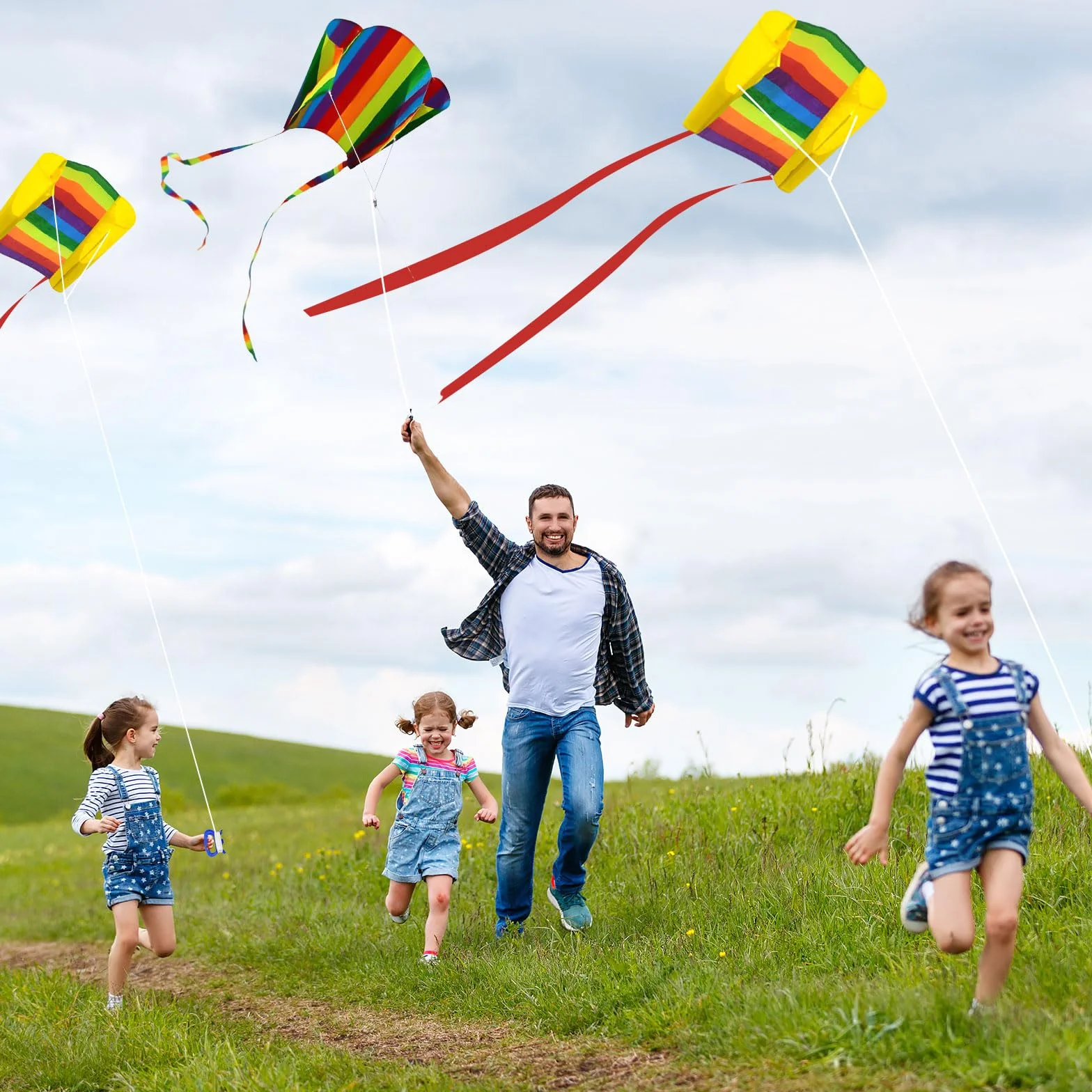 TSHAOUN 2 sztuki kolorowych latawców dla chłopców i dziewcząt, tęczowy latawiec z liną latawca i uchwytem, latawiec do sportów na świeżym powietrzu w parku plażowym, łatwy w montażu