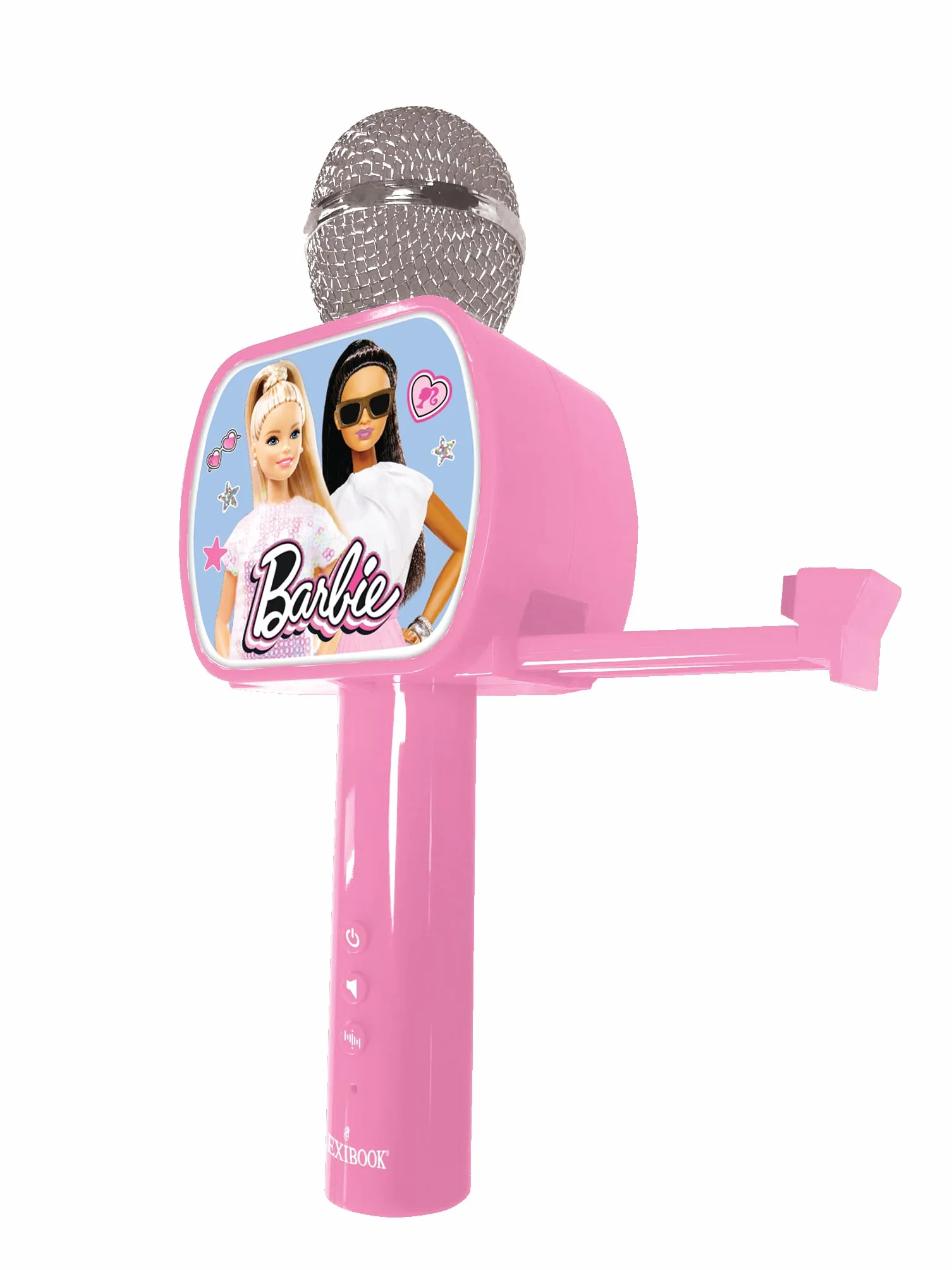 Lexibook Barbie, Mikrofon Bluetooth z Funkcją Zmiany Głosu, Uchwyt na Telefon w Zestawie, Wbudowany Głośnik, Różowy, MIC240BB, Jeden Rozmiar