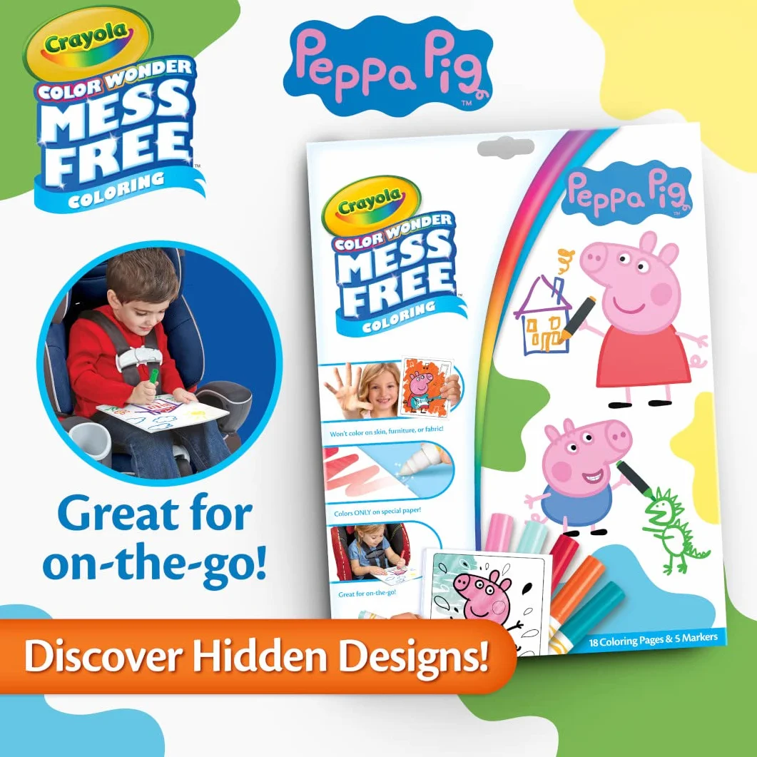 CRAYOLA Color Wonder - Peppa Pig Mess-Free Colouring Book (Includes 18 Colouring Pages & 5 Magic Color Wonder Markers)