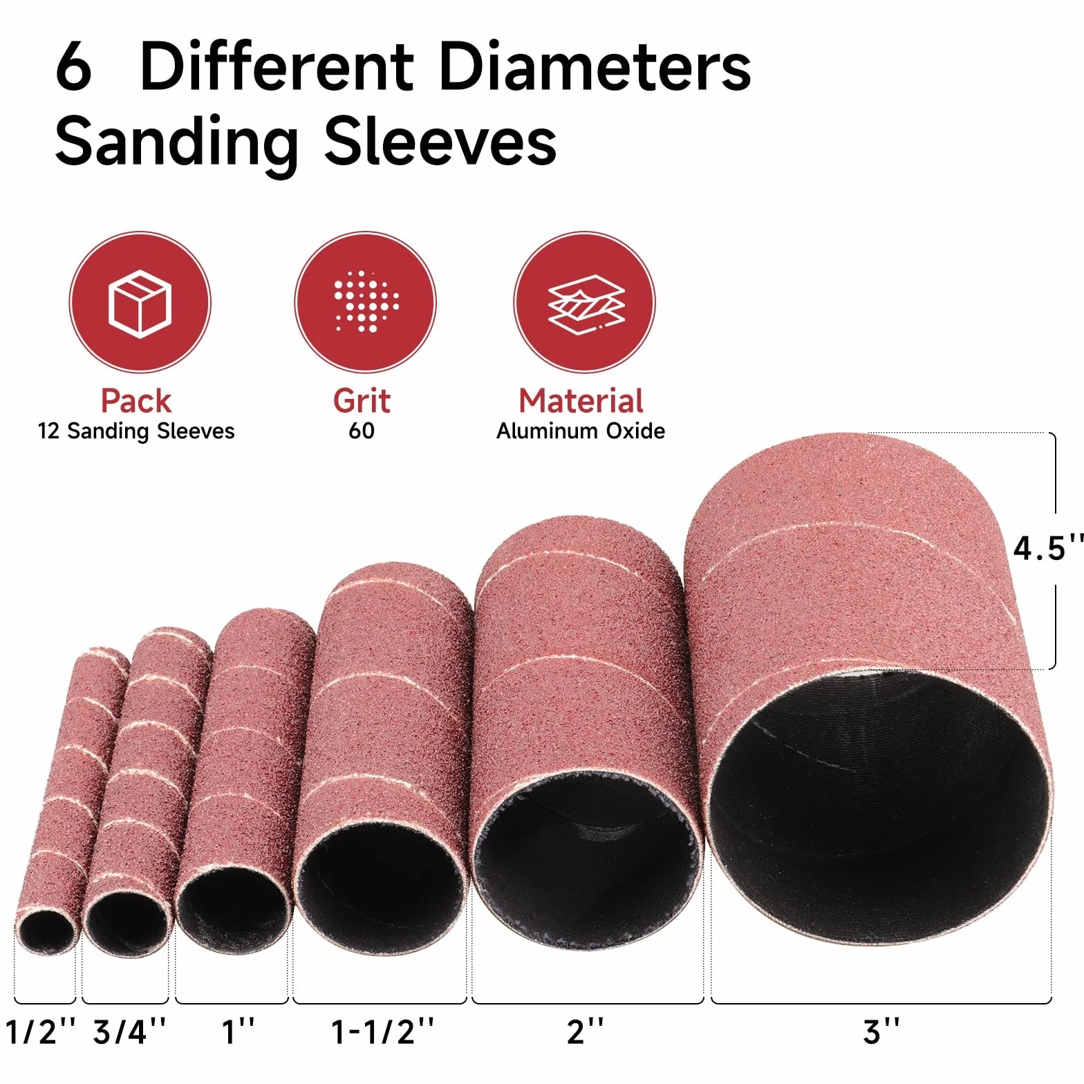 12 sztuk tulejek szlifierskich 114 mm do szlifowania mimośrodowego, ziarnistość 60, 2 x Ø 13-19-25-38-51-76 mm