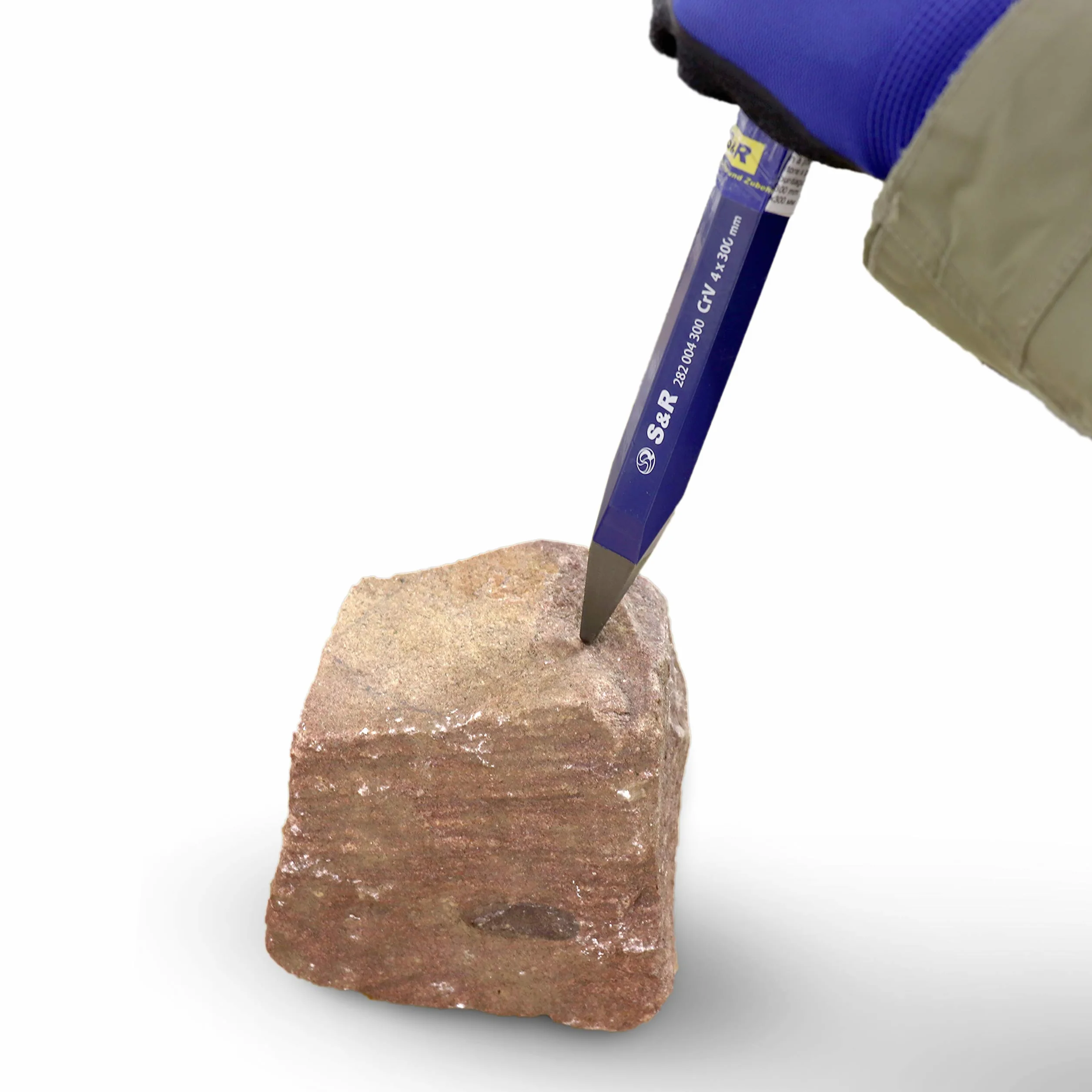 S&R dłuto spiczaste, zimne dłuto ze spiczastą głową i ochroną dłoni / osłoną końcową, 295 x 95 x 4 mm, 40 Cr-V, 52-58 HRC, antypoślizgowy ergonomiczny uchwyt, bardzo szeroka powierzchnia uderzenia