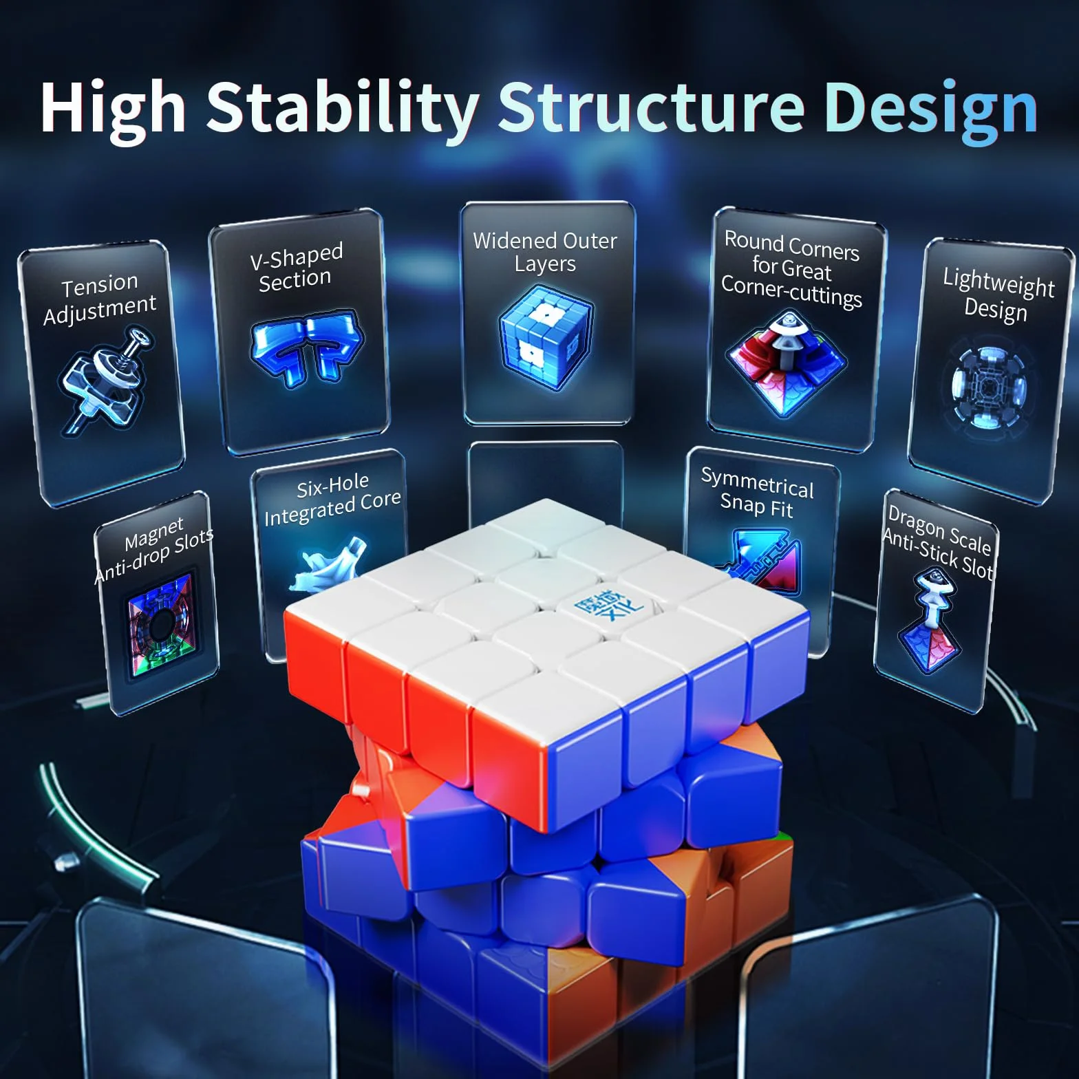 Moyu Aosu V7 4x4 Magnetic Speed Cube, 4 by 4 Flagship Edition Cube, 96 Magnets, Anti-Stick Design, Adjustable Elasticity Stickerless Magic Cube