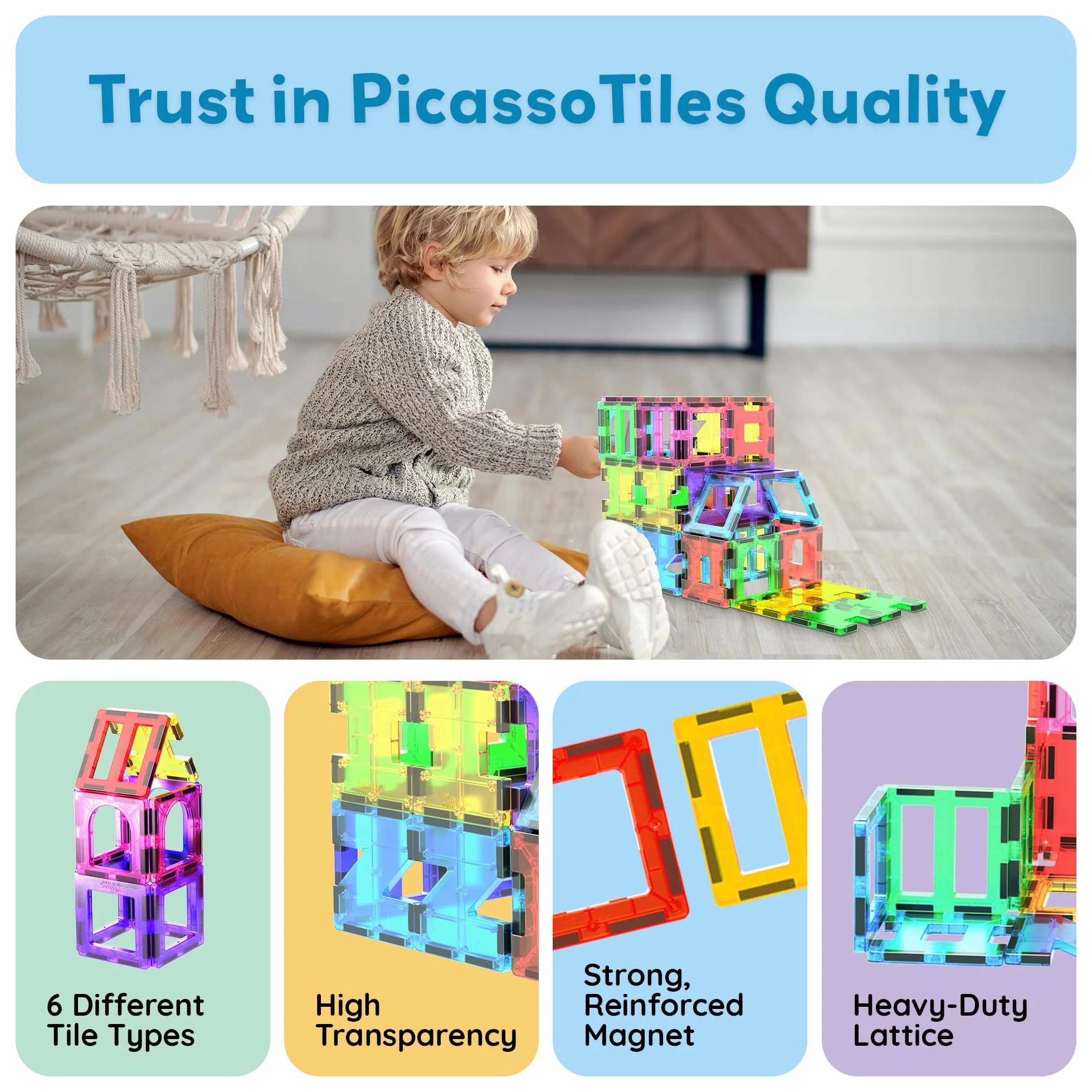 PicassoTiles PT42 Designer Artistry Kit 42 szt. Zestaw magnesów Building Tiles Clear Color Magnetic 3D Building Block - Kreatywność poza wyobraźnią! Edukacyjne, inspirujące, konwencjonalne,