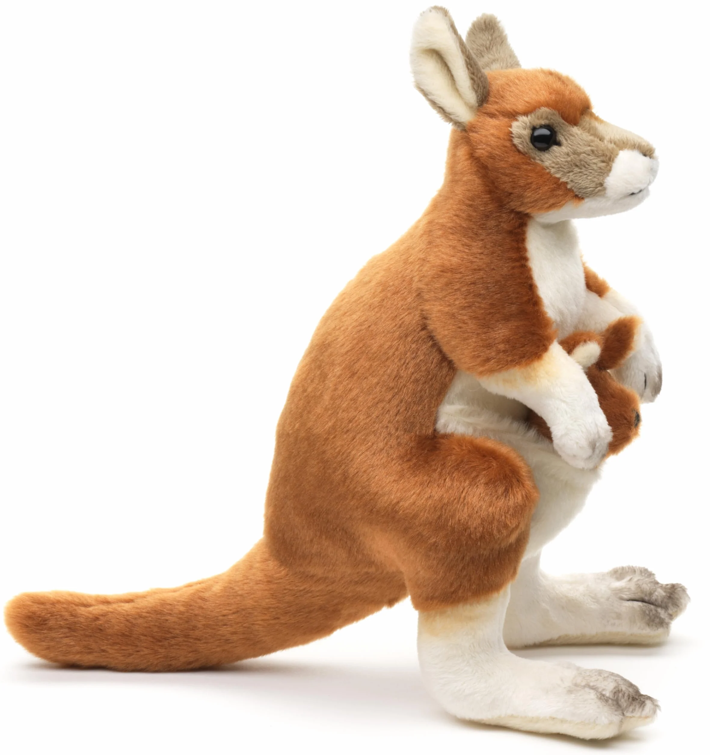 Uni-Toys - Kangur z dzieckiem (przyszyty), stojący - 23 cm (wysokość) - pluszowa zabawka, przytulanka