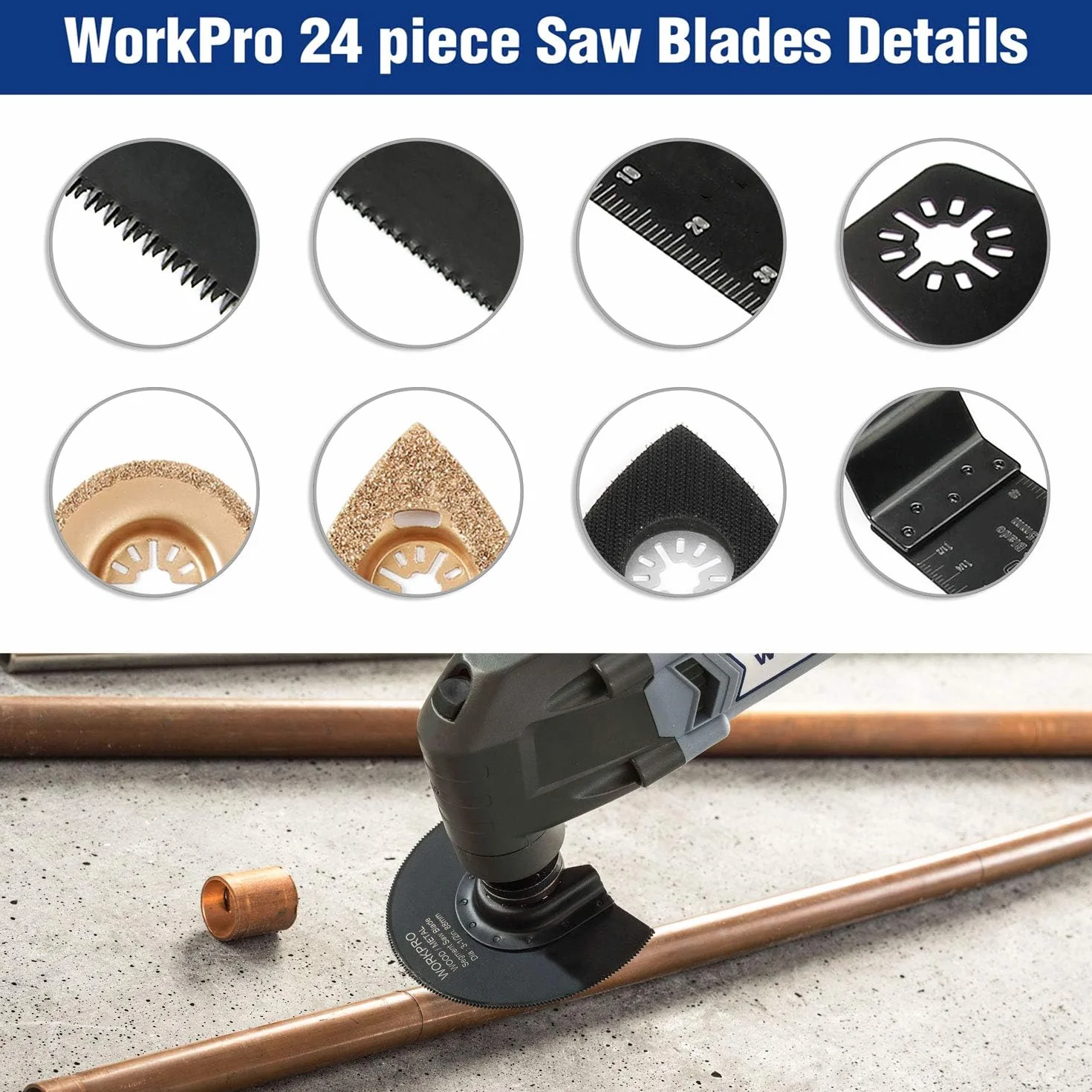 Workpro W124004A Oscylujące Ostrza do Piły, 24-Częściowe