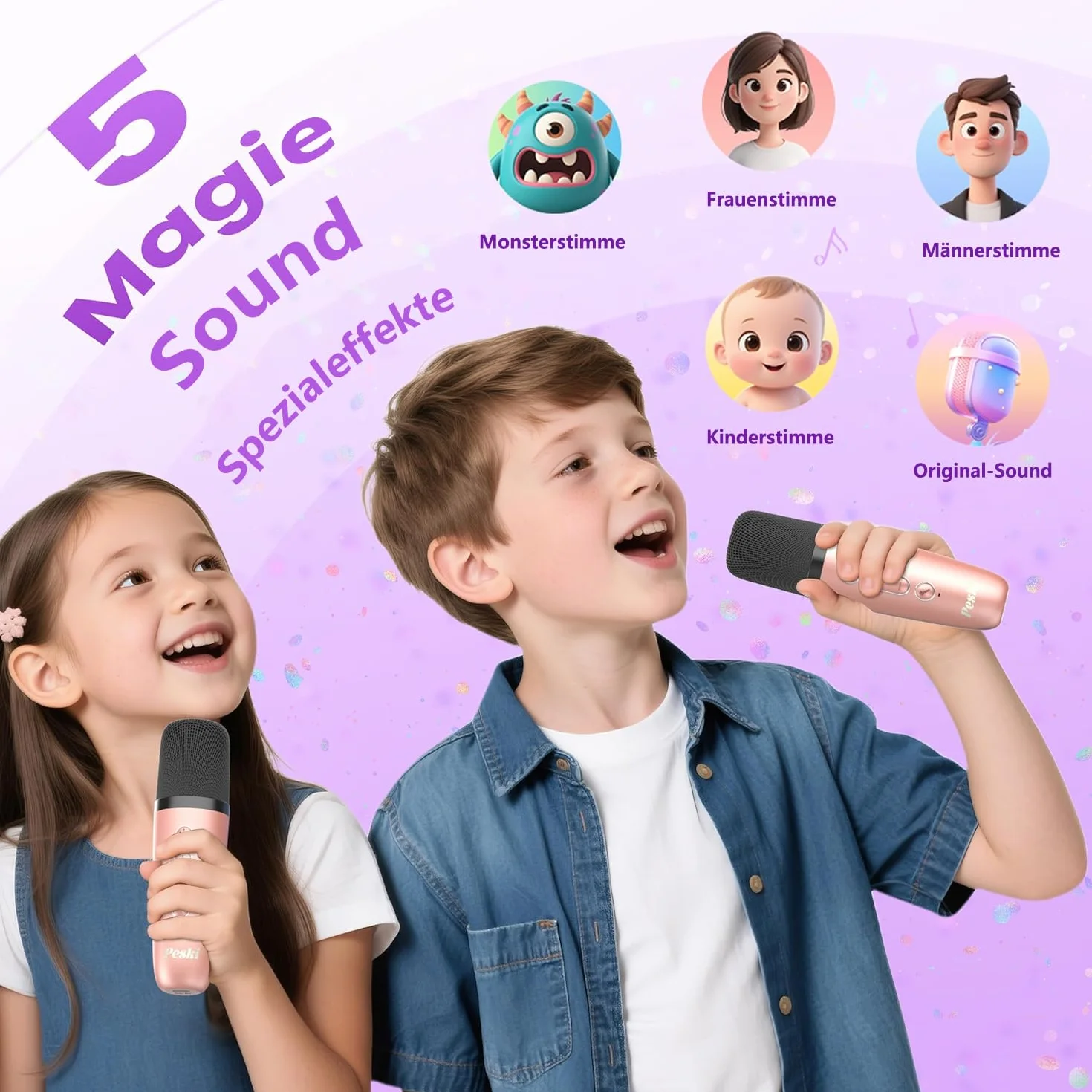 Maszyna do karaoke dla dzieci, mini maszyna do karaoke z 2 mikrofonami Bluetooth, przenośny głośnik Bluetooth z efektami dźwiękowymi i diodami LED, prezent dla dzieci w wieku 3-12 lat, dla dziewcząt i