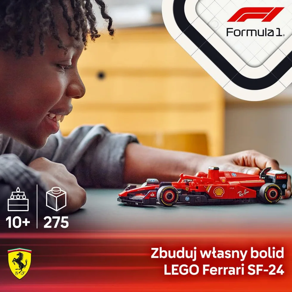 LEGO Speed Champions Bolid F1 Ferrari SF-24, Model Pojazdu, Zabawka dla Dziecka do Zbudowania, Zestaw Konstrukcyjny z Minifigurką Kierowcy, Pomysł na Prezent dla 10-latka, Chłopca i Dziewczynki 77242